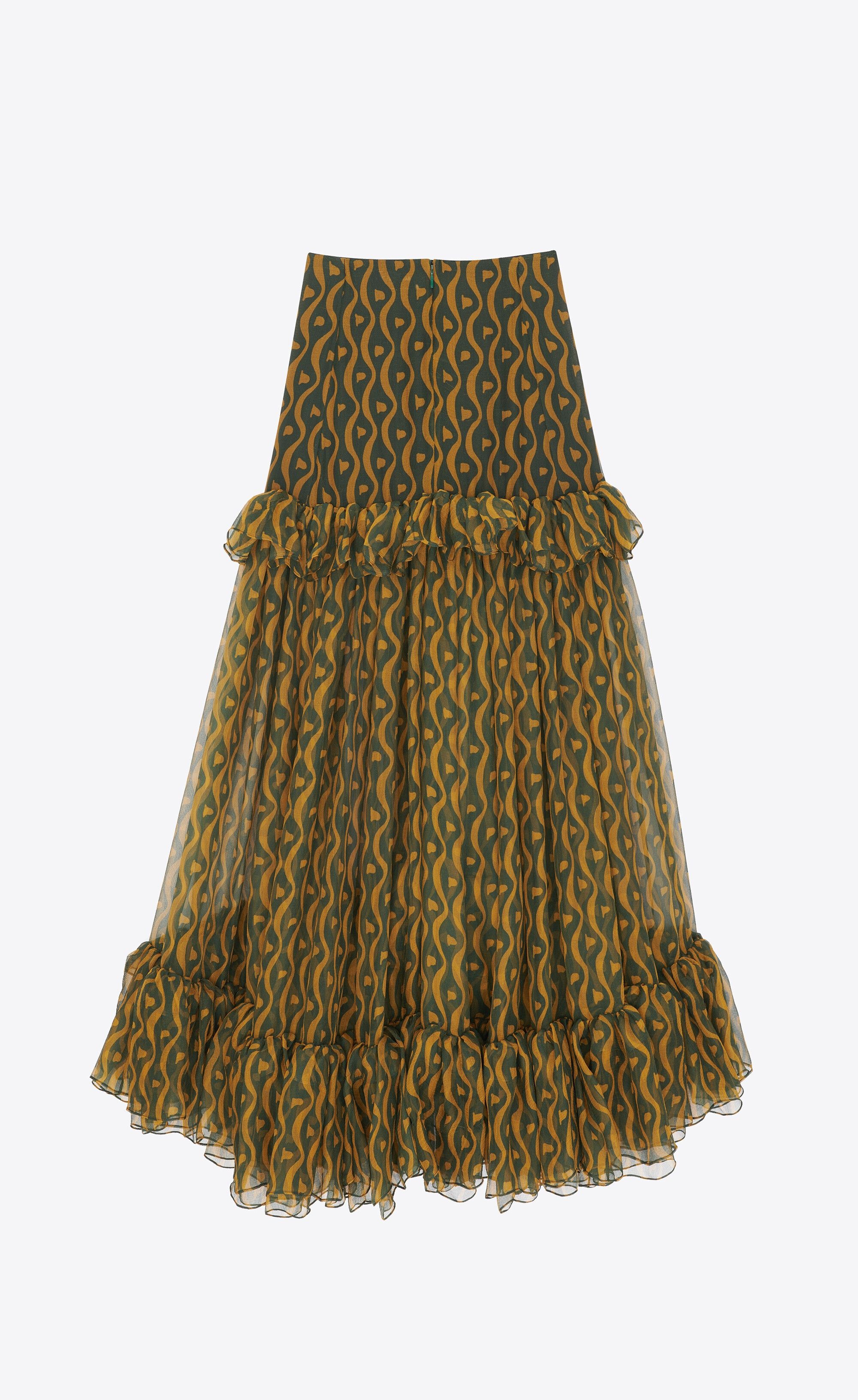 Saint Laurent Paris o1s1wg110225 722888 Ruffled Long Skirt in Silk in Multicolor Size 26" / US 2 / IT 38 - 3 Thumbnail