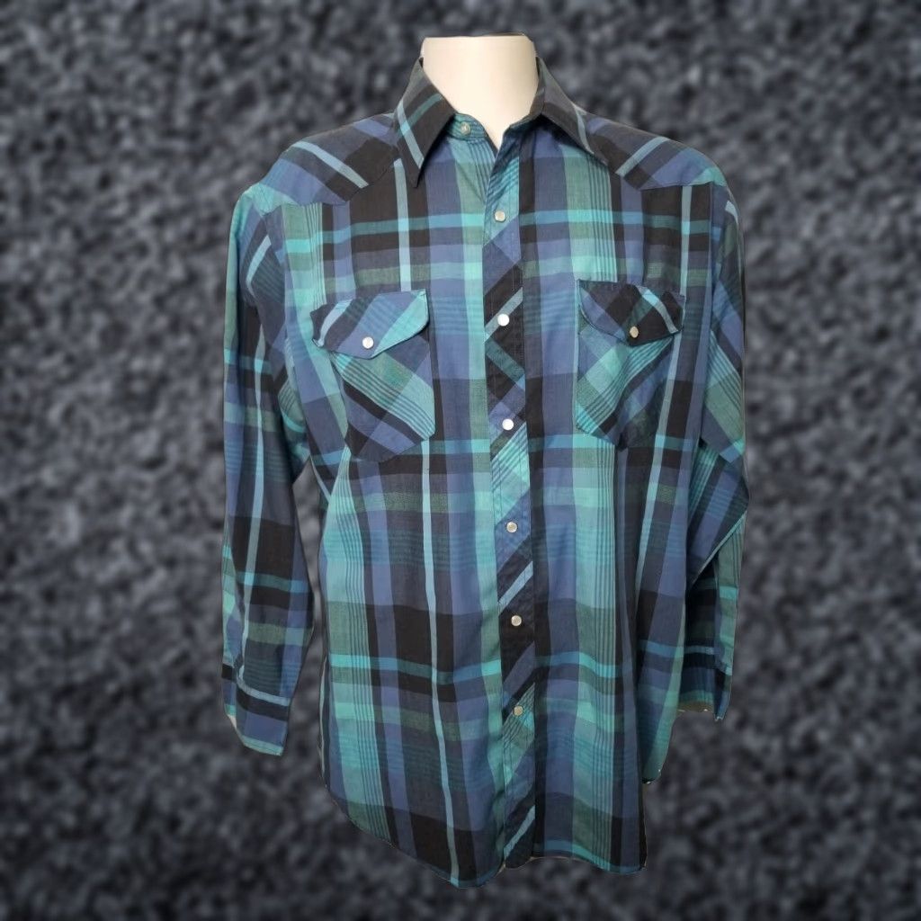 Wrangler VINTAGE WRANGLER Pearl Snaps Plaid Western Cowboy Button Front Shirt Men’s XL Size US XL / EU 56 / 4 - 1 Thumbnail