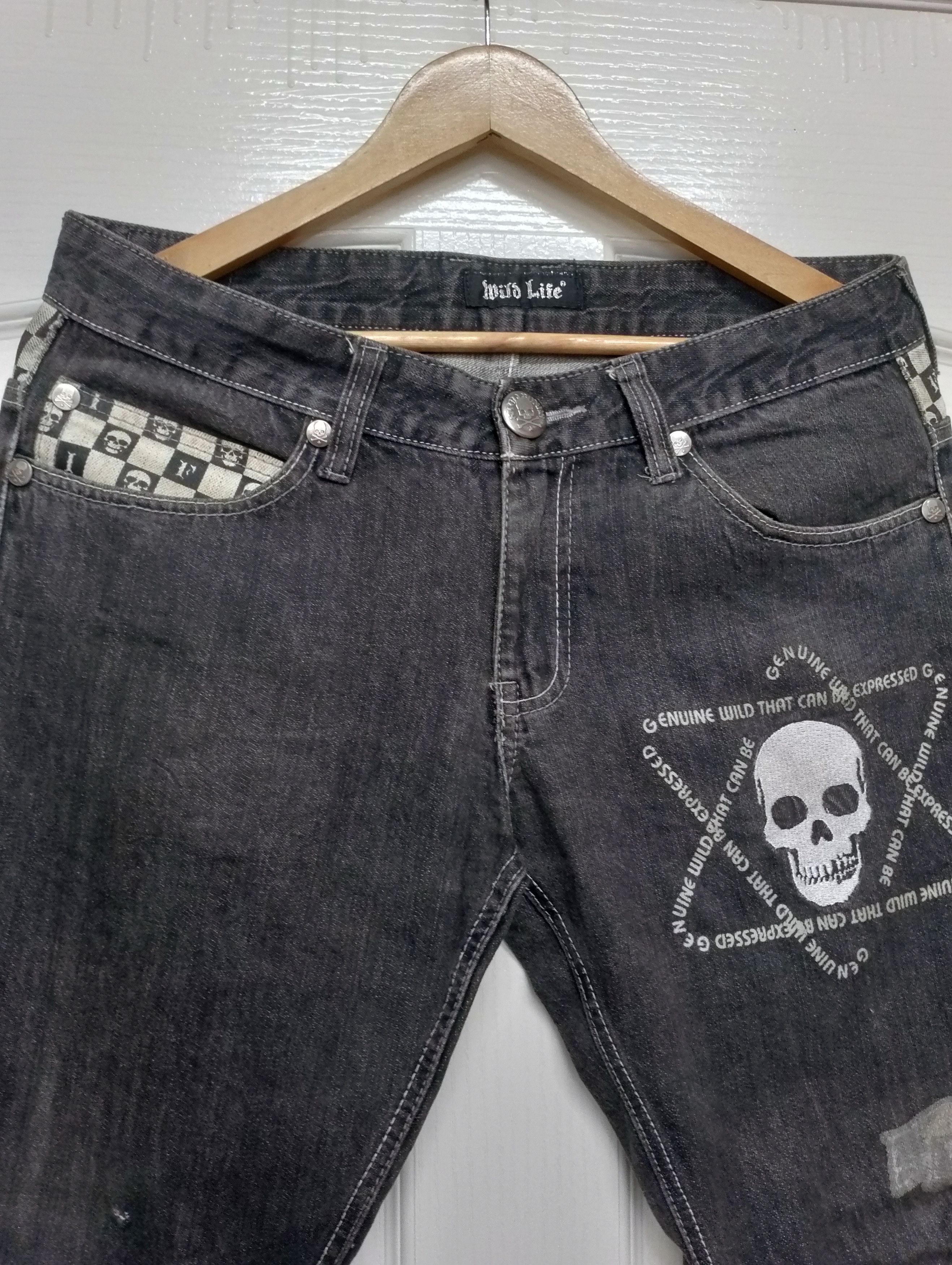 Beauty Beast WILD LIFE SKULL BONES PUNK JEANS Size US 32 / EU 48 - 6 Thumbnail