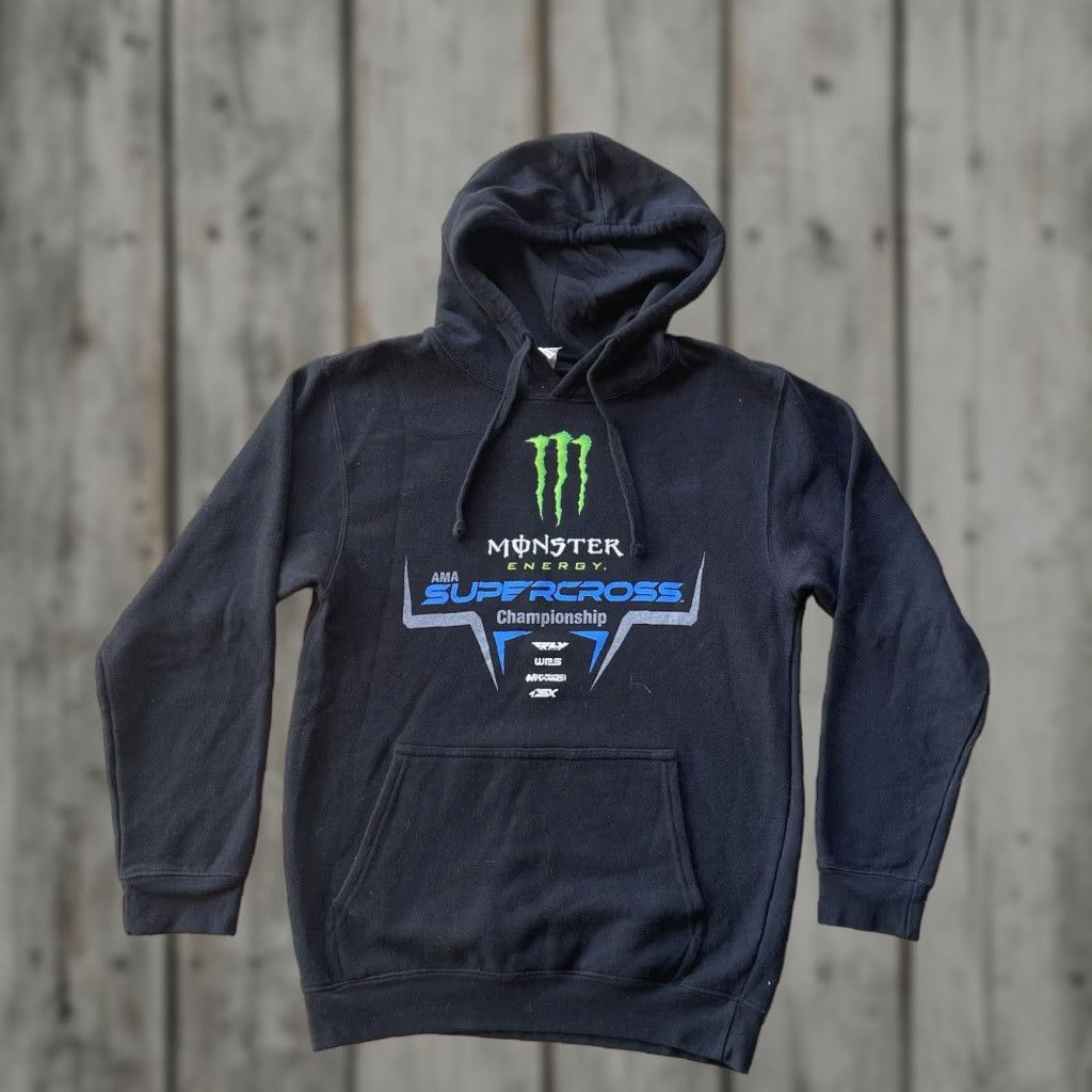 Vintage Monster Energy Hoodie Shirt Men S Black Graphic Print Hooded Pockets 90s Grunge Sports Skate Motocross Size US S / EU 44-46 / 1 - 1 Thumbnail