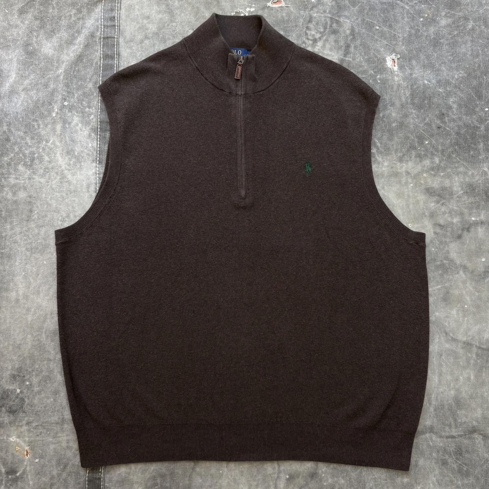 Polo Ralph Lauren Polo Ralph Lauren Chocolate Brown 1/4 Zip Sweater Vest Size US XL / EU 56 / 4 - 1 Thumbnail