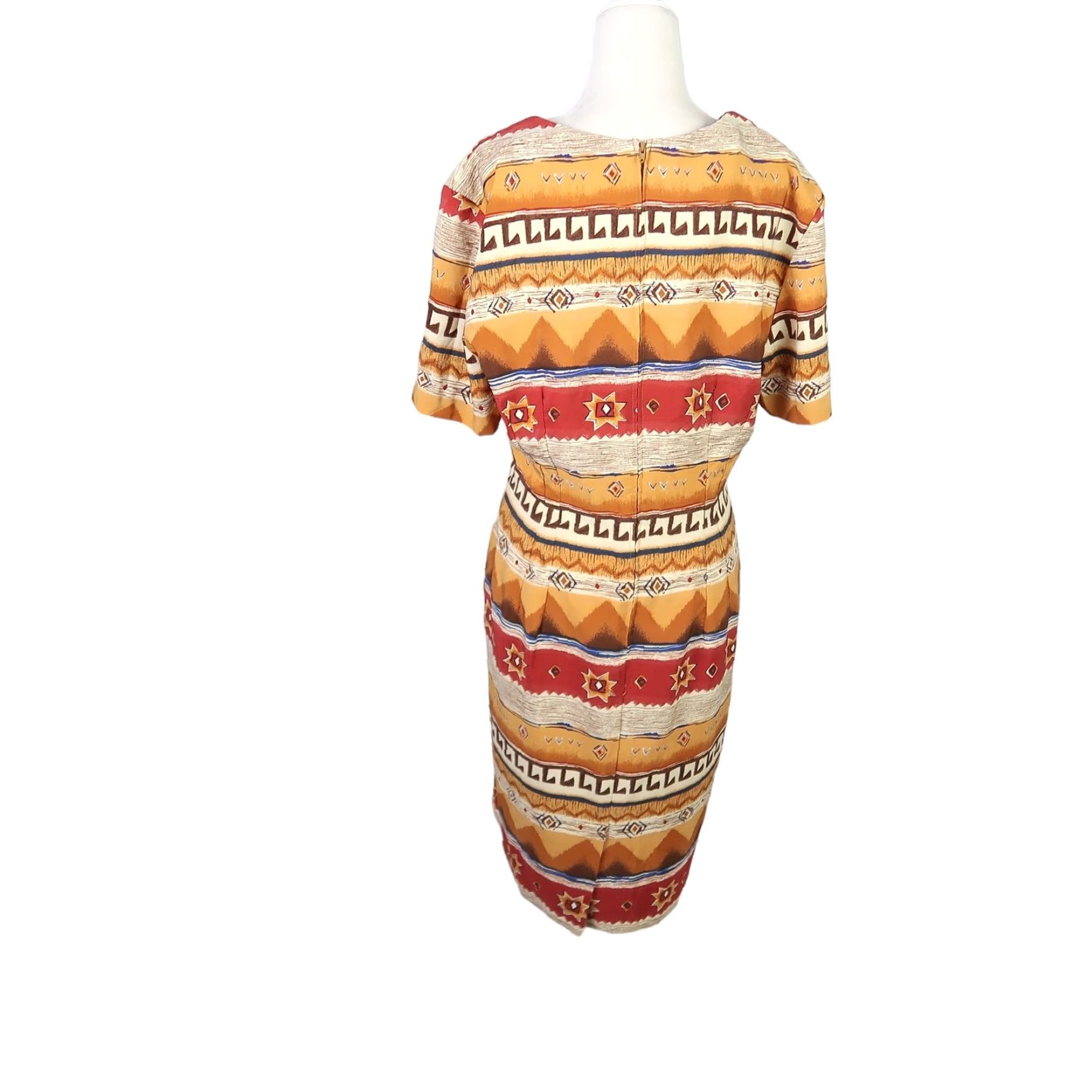 Vintage VINTAGE Sag Harbor Sheath Dress 12 Women Tan Yellow Red Southwestern Geometric Print 90s Casual Knee Length Size XL / US 12-14 / IT 48-50 - 4 Thumbnail