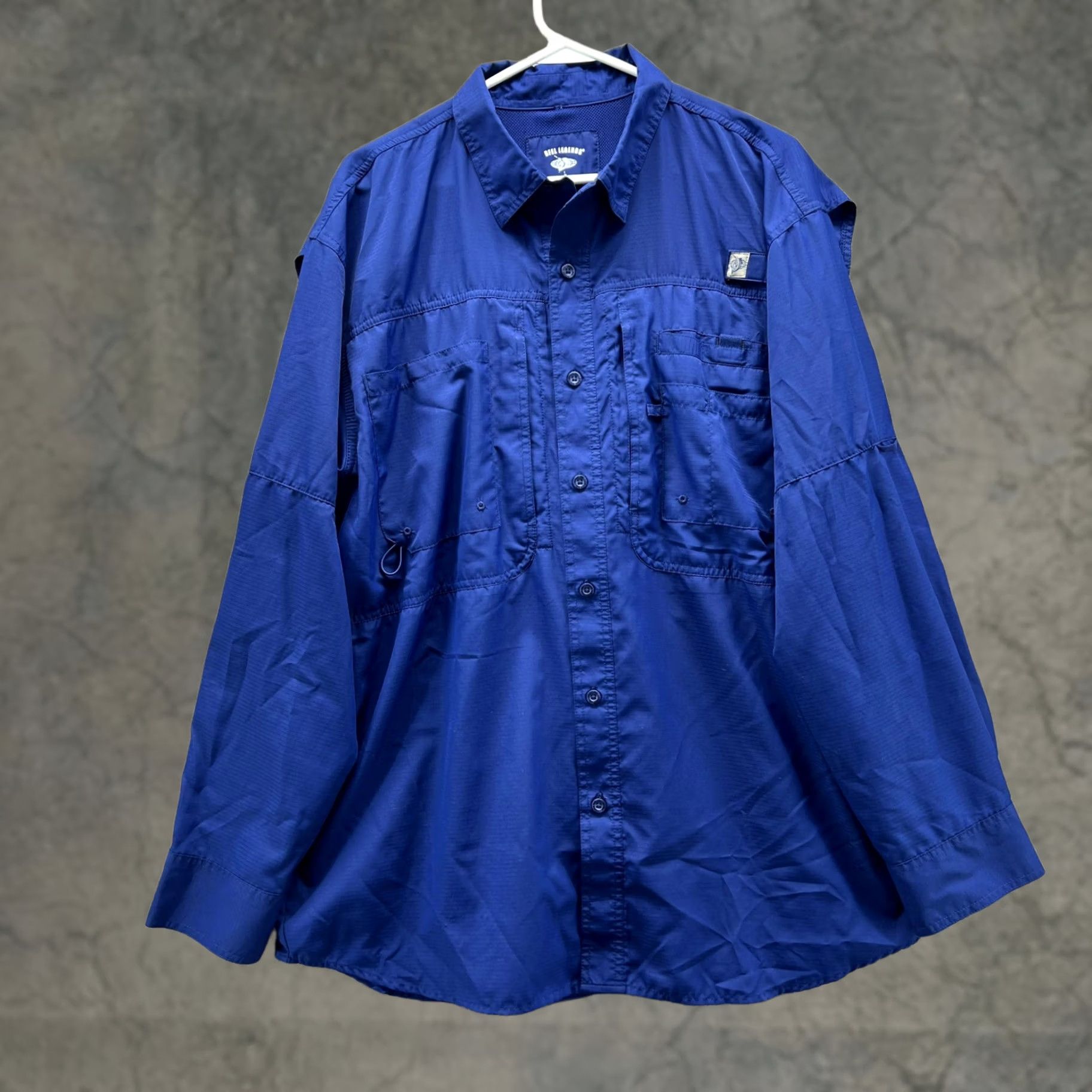 Vintage Reel Legends Shirt Men Large Adult Blue Navy Casual Button Down Polyester Vented Size US L / EU 52-54 / 3 - 1 Thumbnail