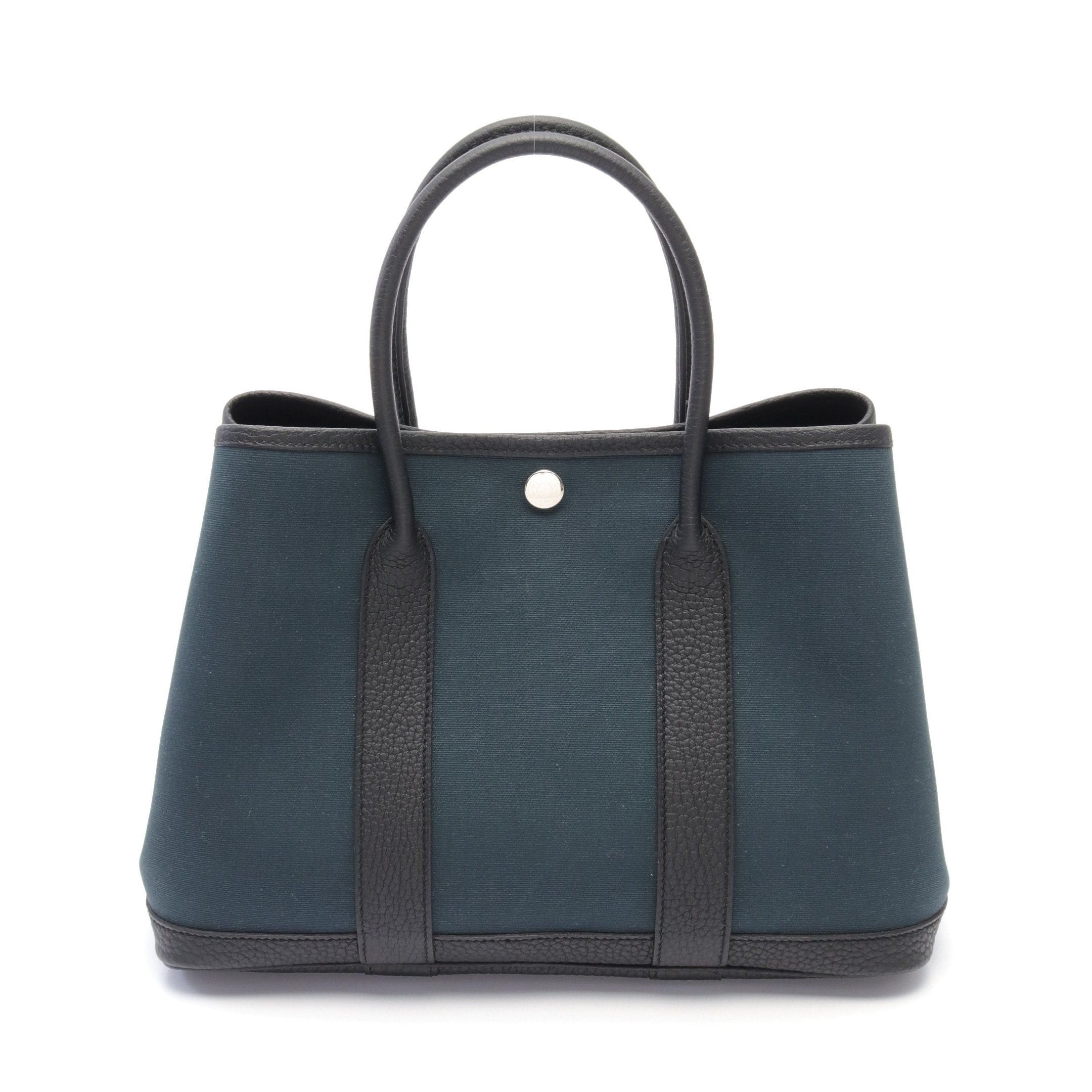 Hermes Hermes Garden Party Tpm Blue Temple Handbag Tote Bag Toile Officier Leather Green Black Silver Hardware Double Engraved Size ONE SIZE - 1 Thumbnail