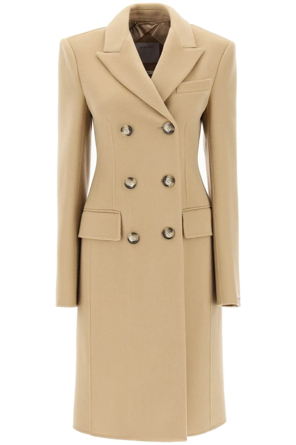 image of Sportmax O1S22I1N1223 Selim Double-Breasted Wool Coat In Beige, Women's (Size Medium)