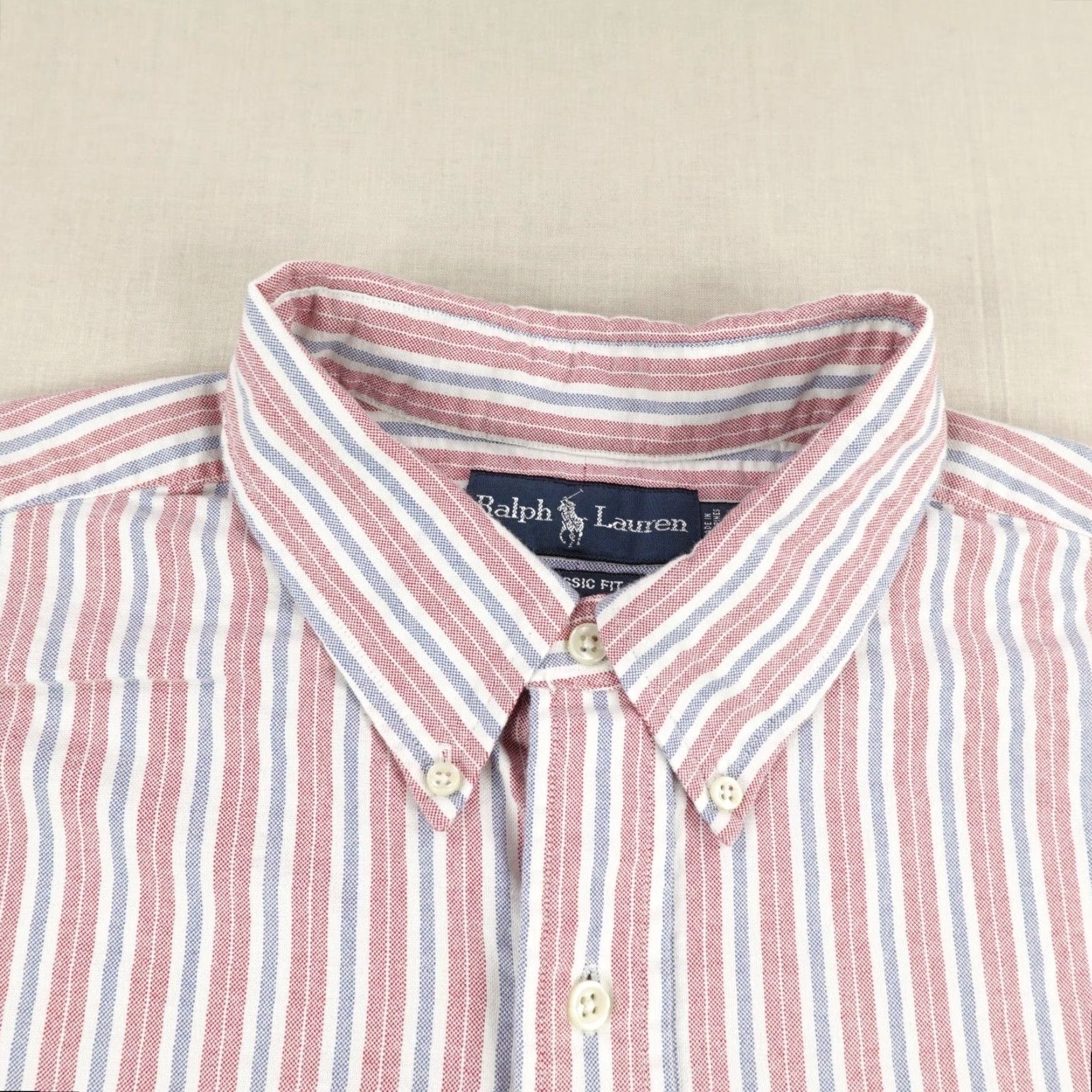 Ralph Lauren VINTAGE Ralph Lauren Shirt Mens XL Red White Blue Stripes Pony Logo Button Up Size US XL / EU 56 / 4 - 2 Thumbnail