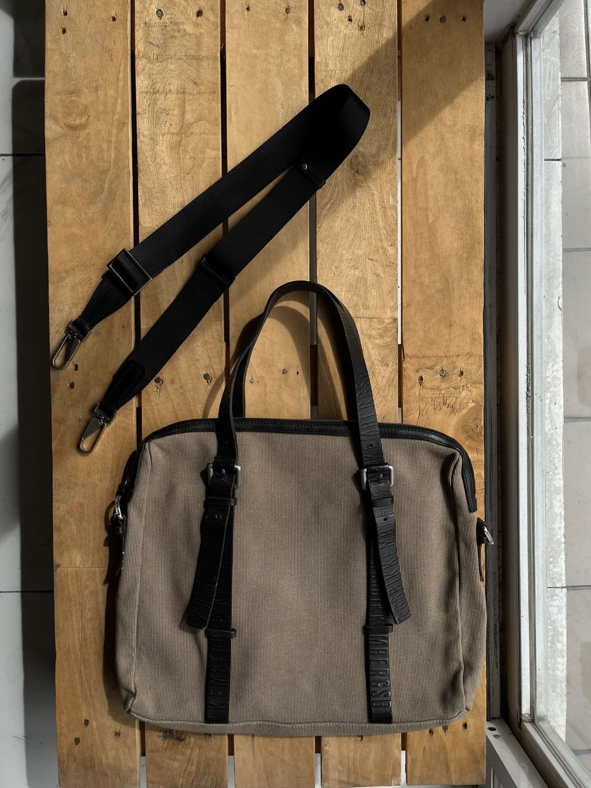 Dirk Bikkembergs Vintage Bikkembergs Leather Strap Canvas 2-way Briefcase Size ONE SIZE - 14 Thumbnail