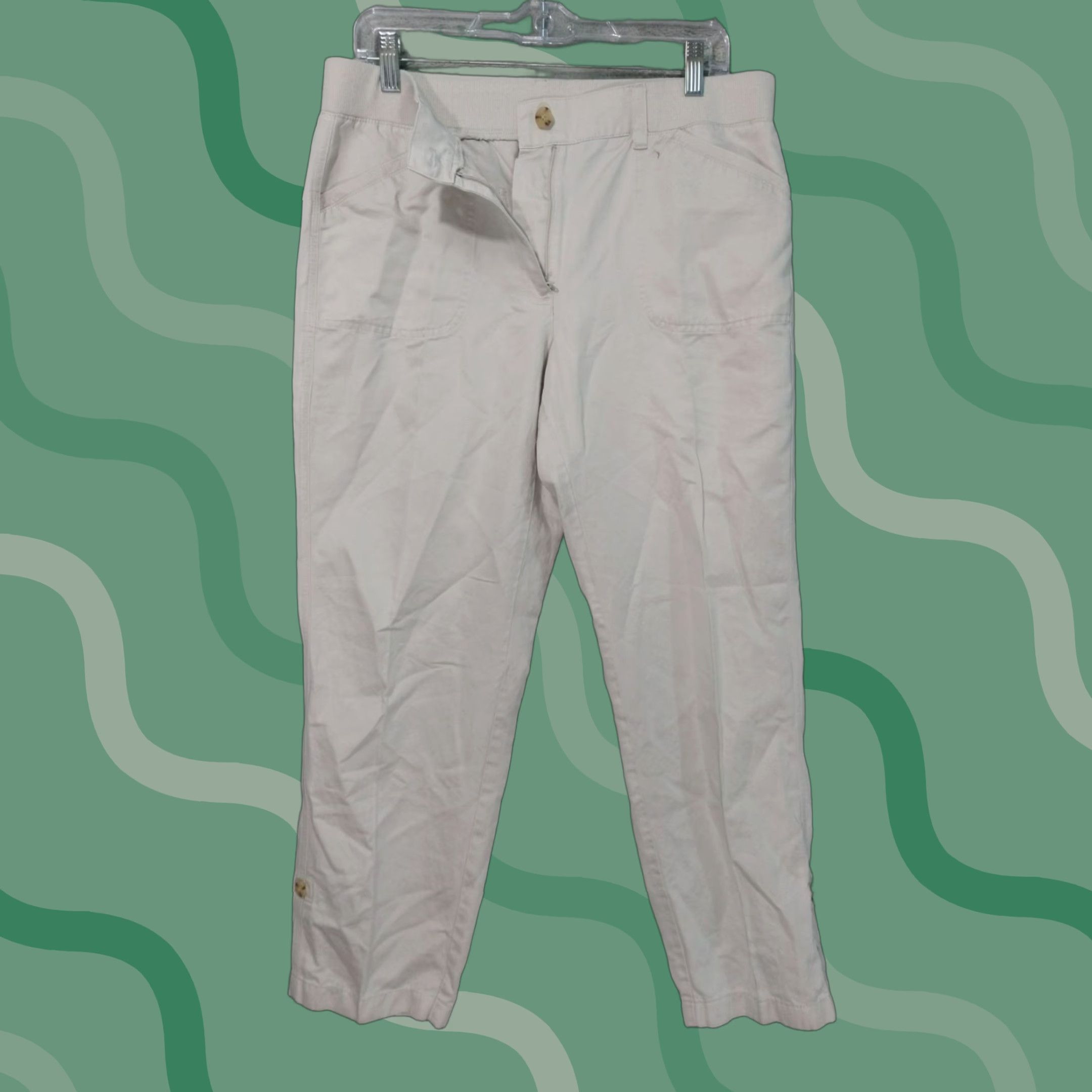 J. Jill J Jill Pants Womens Medium White Linen Blend Tapered Leg Crop Coastal Beachy Size 32" / US 10 / IT 46 - 1 Thumbnail