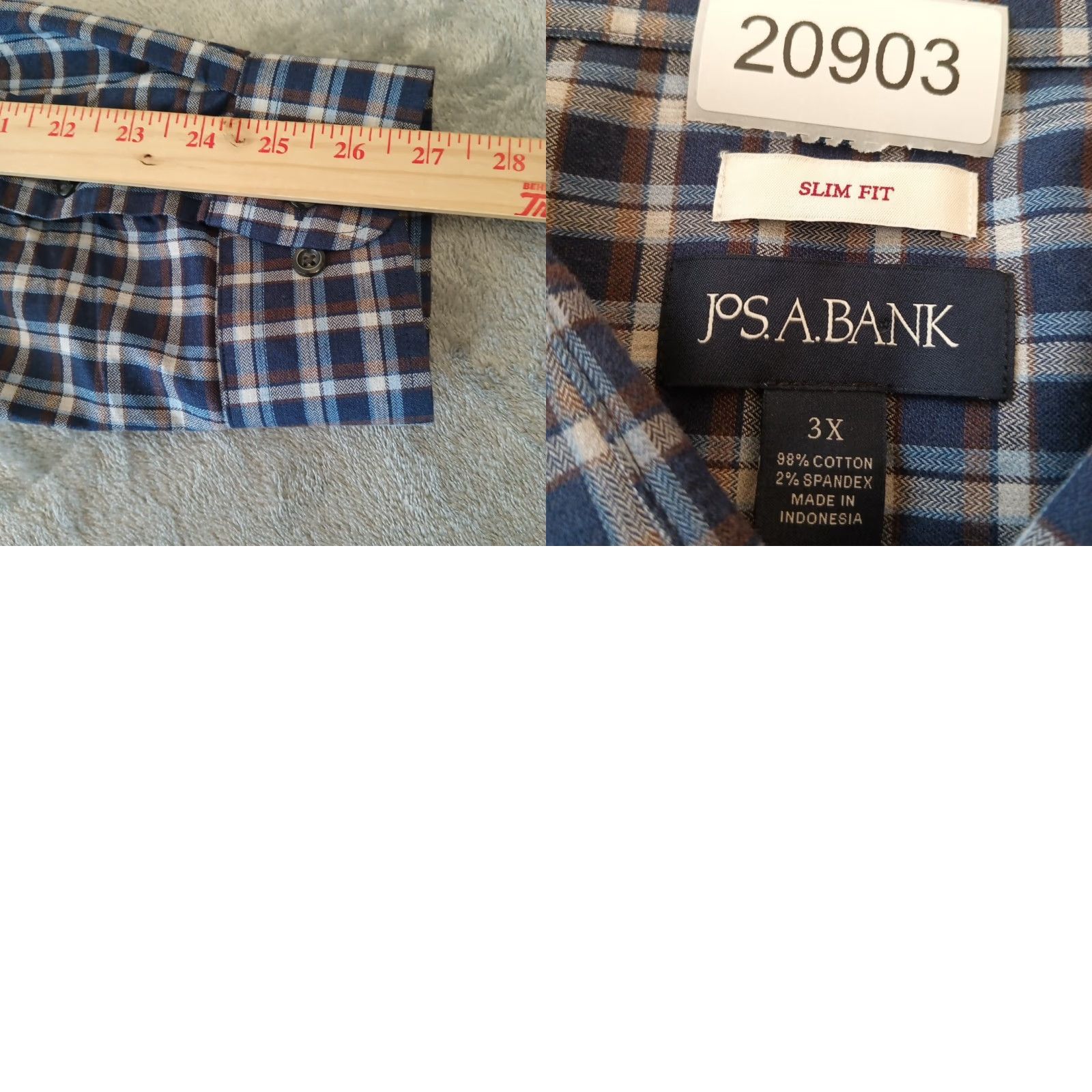 Jos. A. Bank Jos. A. Bank Shirt Mens 3X Blue Plaid Slim Fit Long Sleeve Button-Up Cotton Blend Size US XXL / EU 58 / 5 - 8 Thumbnail
