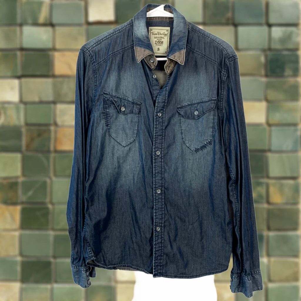 Denime True Prodigy Shirt Men's Dark Blue S Denim Chambray Cotton Button-Down Long Sleeve Casual Solid Size US S / EU 44-46 / 1 - 1 Thumbnail