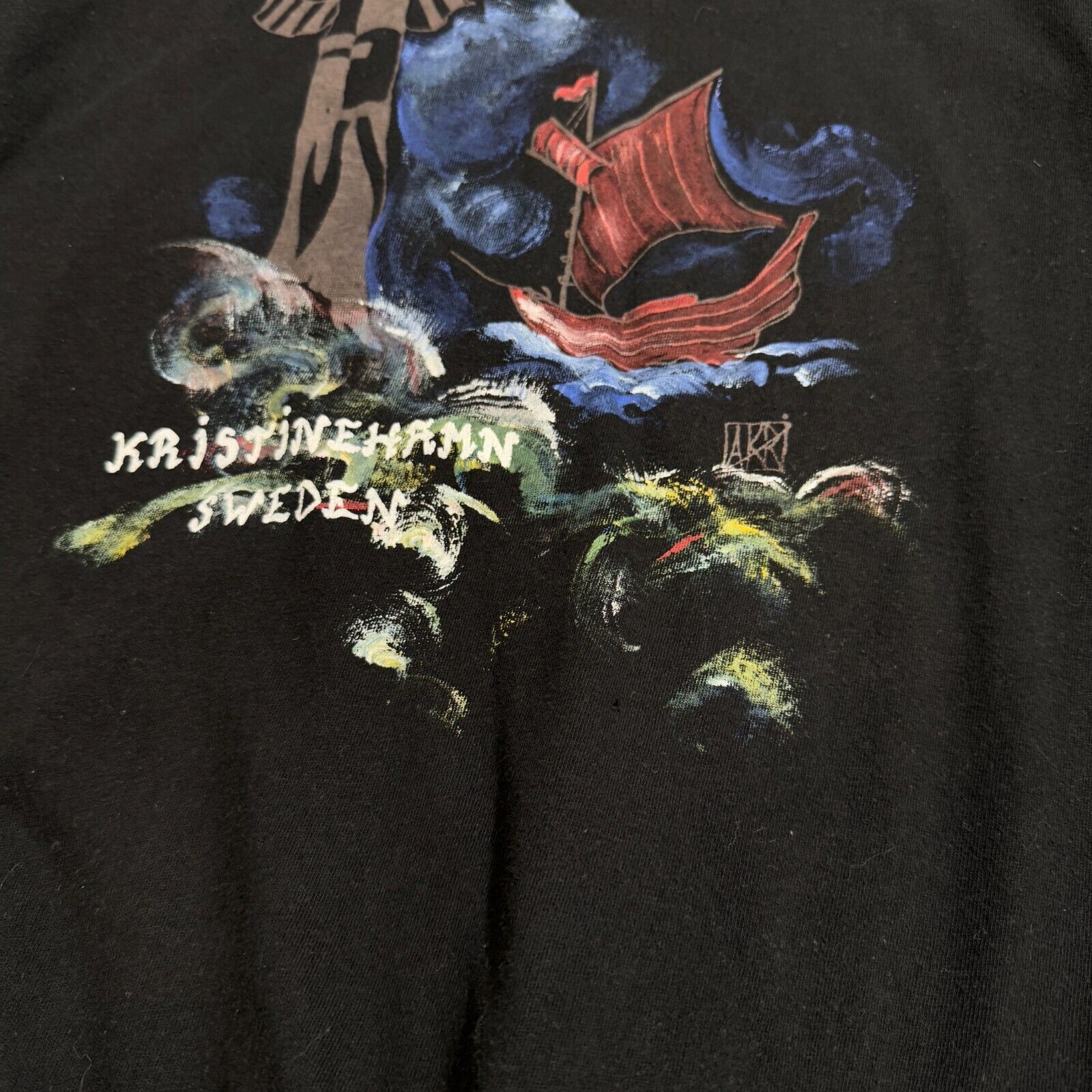 Vintage Black Cotton T-Shirt Size L Christina Matilda Art Sweden Size US L / EU 52-54 / 3 - 6 Thumbnail