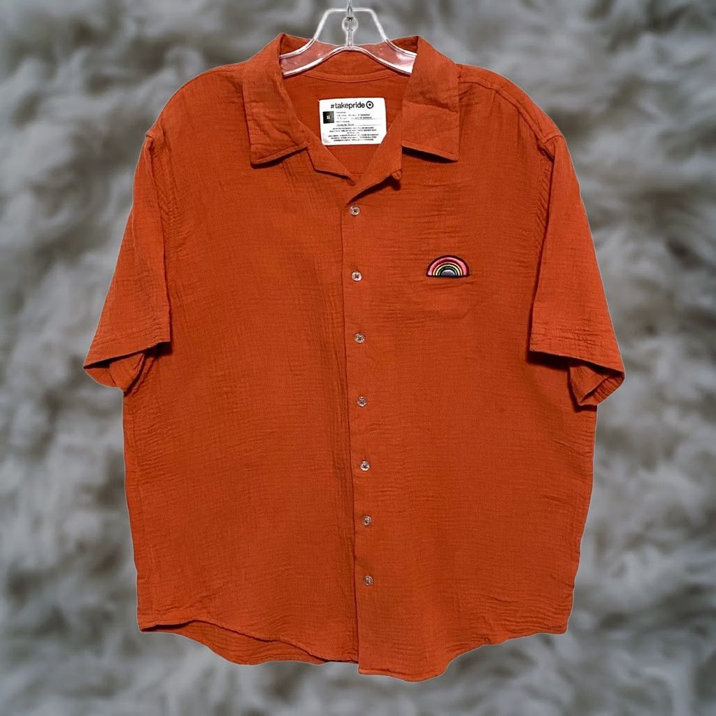 Vintage Take Pride Target Orange Button Shirt Rainbow Patch Unisex XL LGTBQ Summer Loud Size US XL / EU 56 / 4 - 1 Thumbnail
