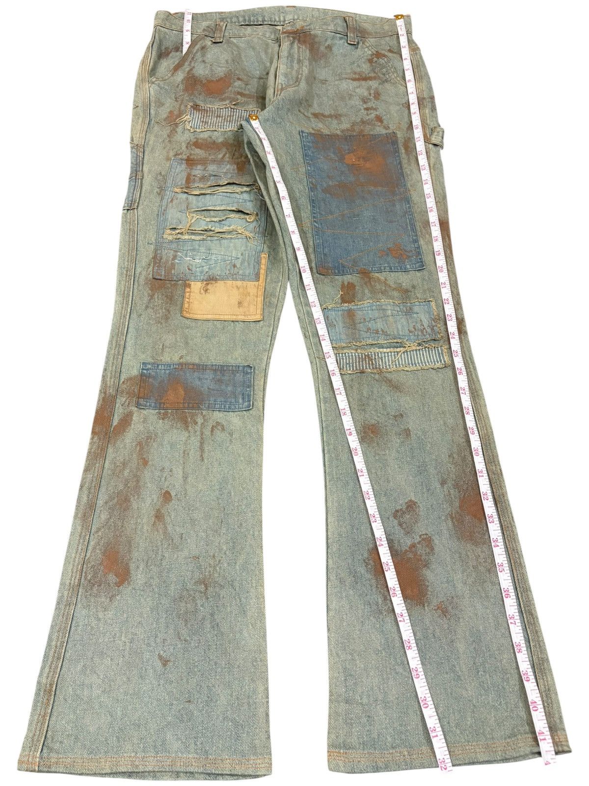 Japanese Brand Vintage Japanese Rusty Painted Patch Flare Jeans Size US 33 - 13 Thumbnail