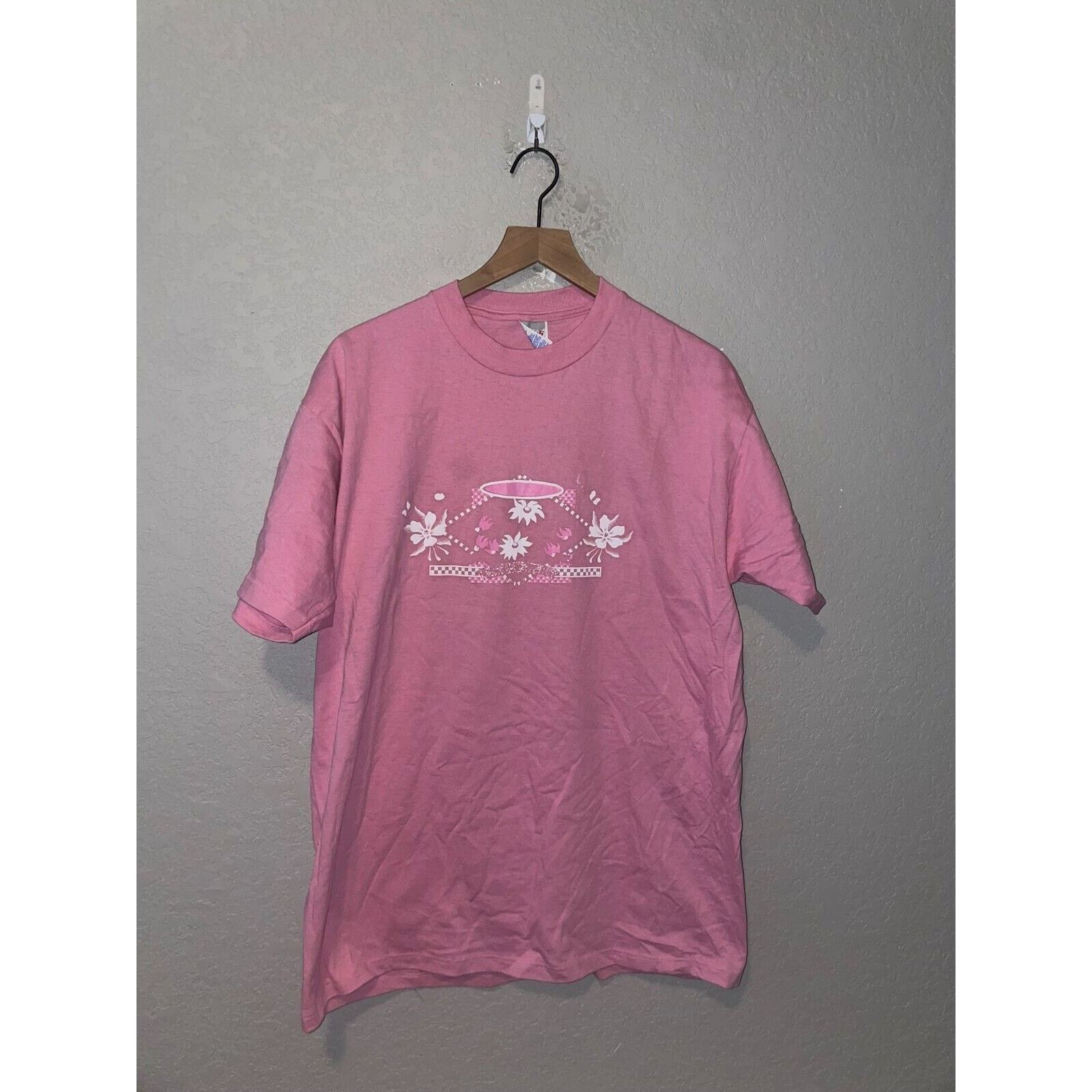 Jerzees Vintage Misprint Shirt Jerzees Pink Flower Floral 90s Tee Size US L / EU 52-54 / 3 - 1 Thumbnail