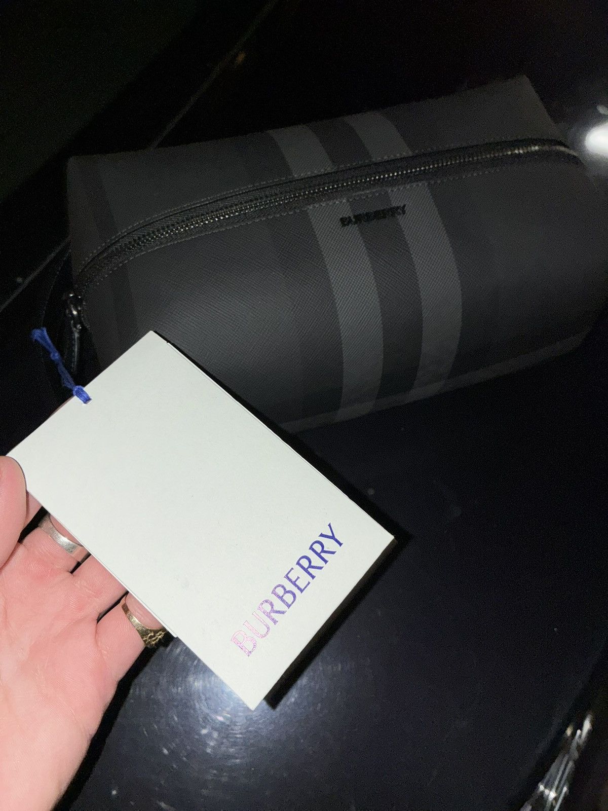 Burberry Burberry Mens Charcoal Check Travel Zip Bag Size ONE SIZE - 1 Thumbnail