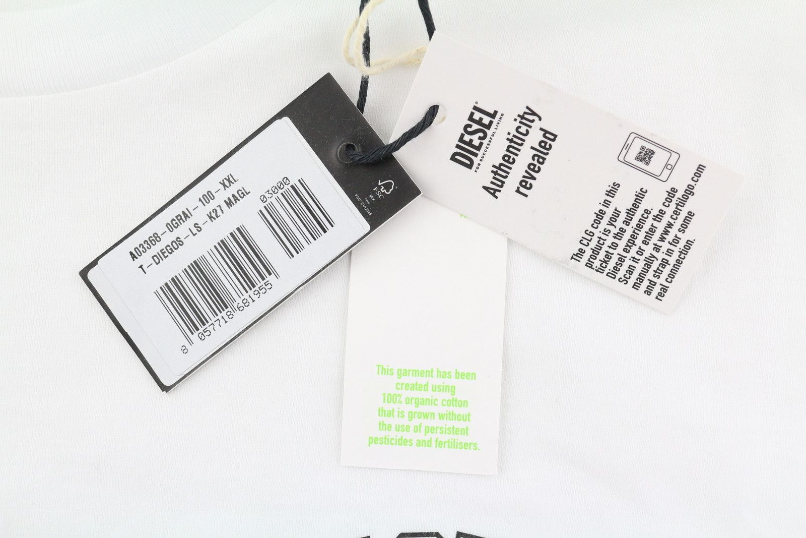 Diesel T-DIEGOS-LS-K27 2XL White Cotton Tricot T-Shirt 40991 Size US XXL / EU 58 / 5 - 9 Thumbnail