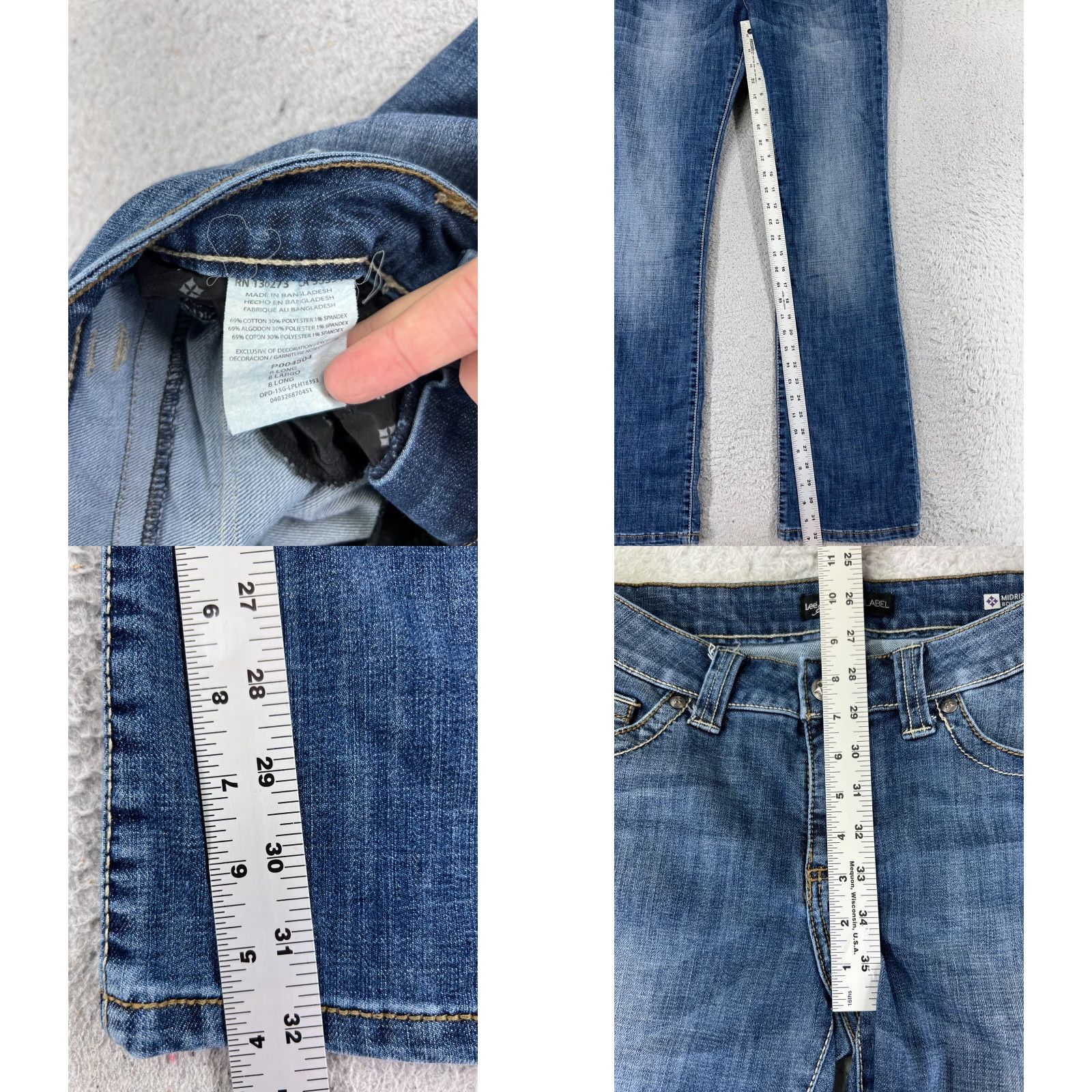 Lee Lee Jeans Women Bootcut Denim 28x32 Blue Mid Rise 8 Regular 5-Pocket Zipper Distressed Cotton Blend Cowboy Southwestern Designer N/A Size 30" / US 8 / IT 44 - 8 Thumbnail