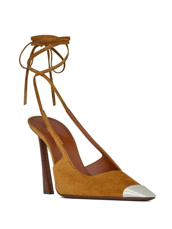 Saint Laurent Paris o1s1wg111024 Blade Slingback Pumps In Suede in Brown Size US 8 / IT 38 - 5 Thumbnail