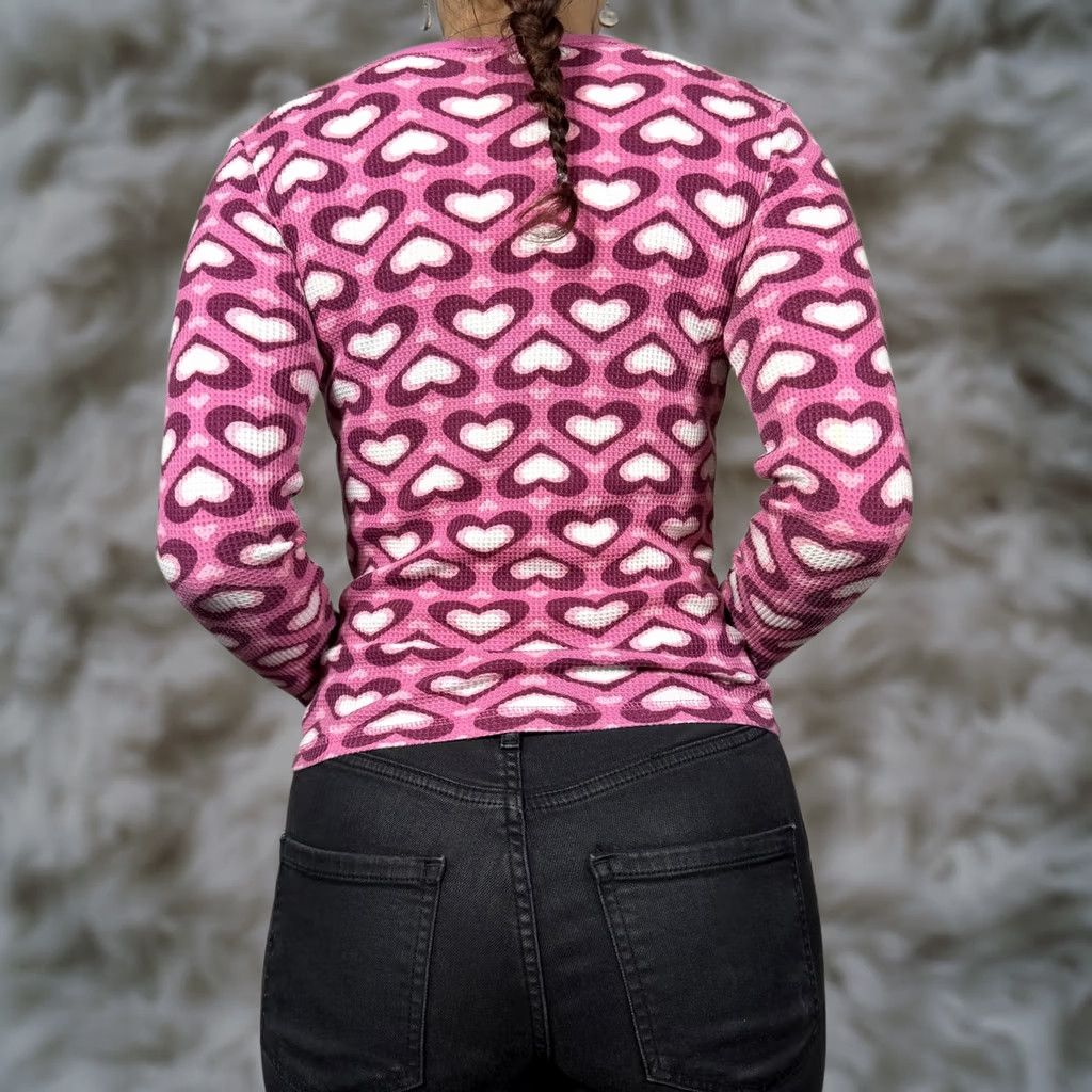 Pinko Y2K Pink Heart Thermal Shirt Womens S Pink Studded Long Sleeve Top Size S / US 4 / IT 40 - 1 Thumbnail