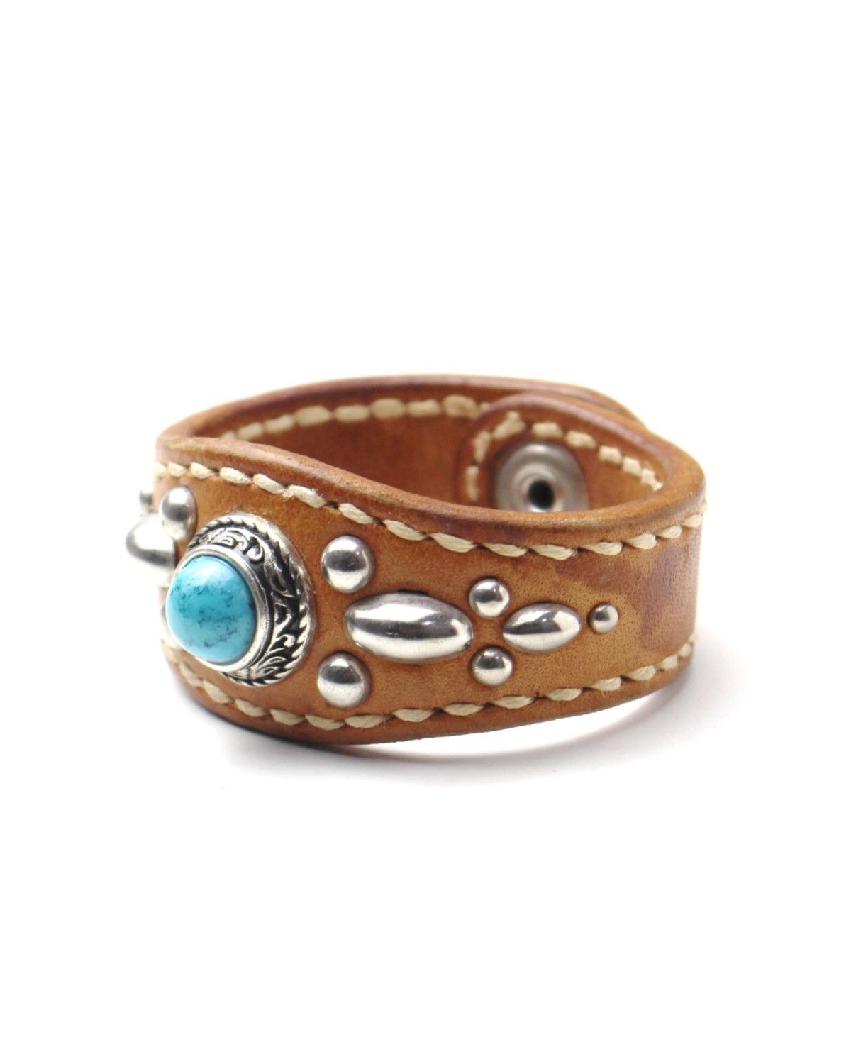 Vintage 2000S JAPANESE HANDCRAFTED WILD TURQUOISE LEATHER BRACELET Size ONE SIZE - 2 Thumbnail