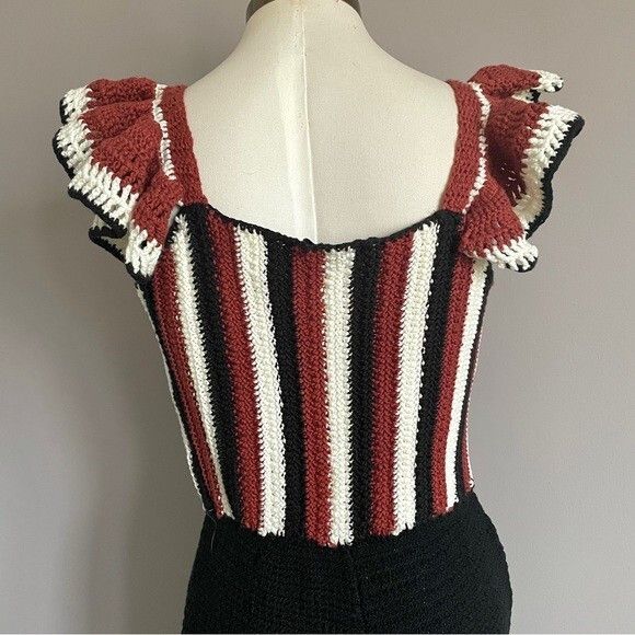 Zara Zara Striped Black Crochet Ruffle Sleeveless Jumpsuit - S Size 28" / US 6 / IT 42 - 11 Thumbnail