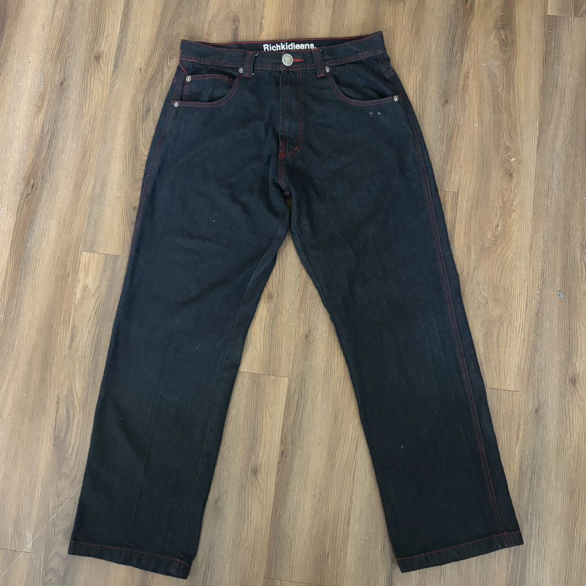 JNCO BAGGY EMBROIDERED RICH KIDS JEANS Size US 34 / EU 50 - 2 Thumbnail