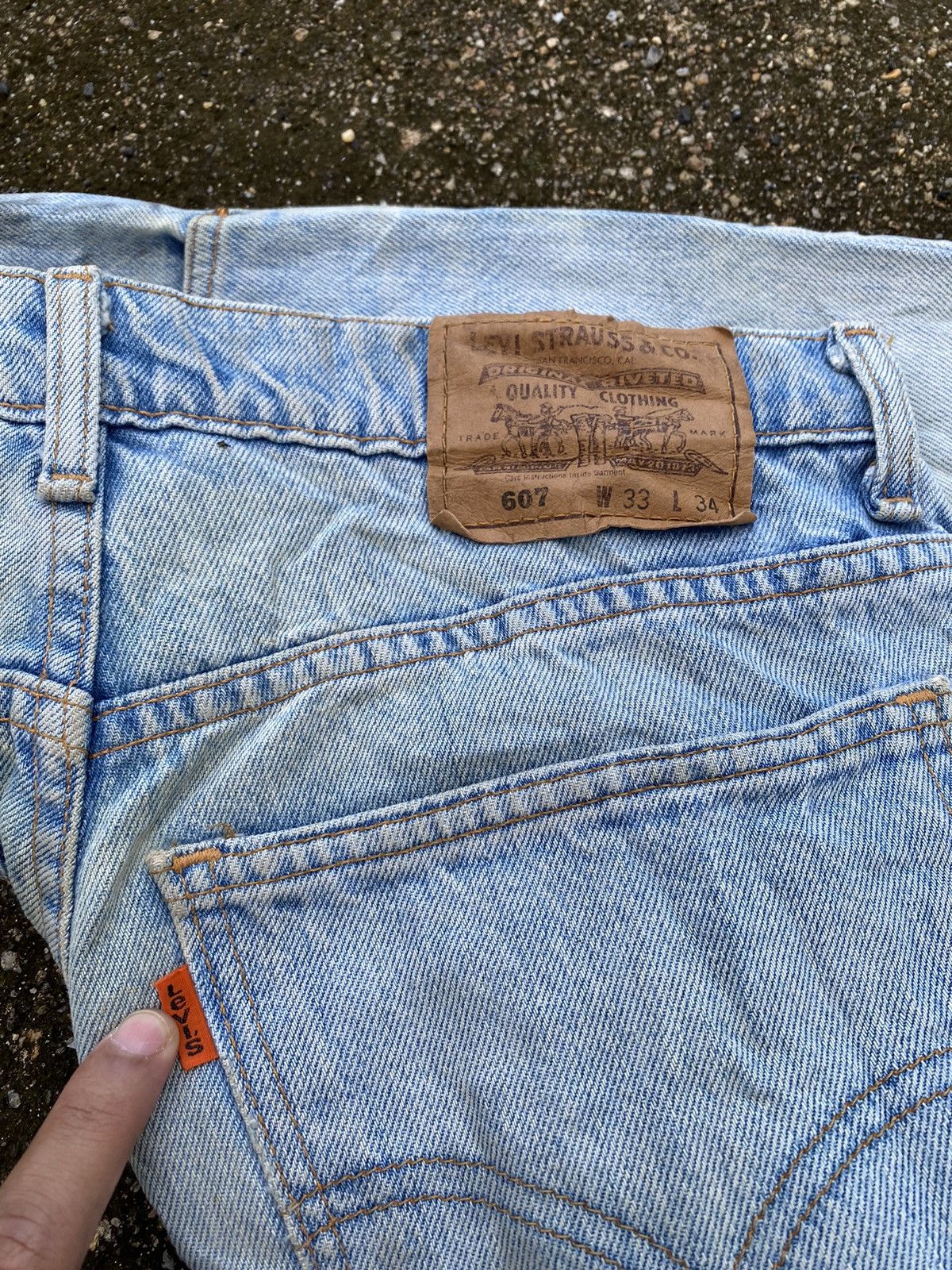 Levi's Vintage Levis 607 Orange Tab Stone Wash Distressed Denim Size US 33 - 10 Thumbnail