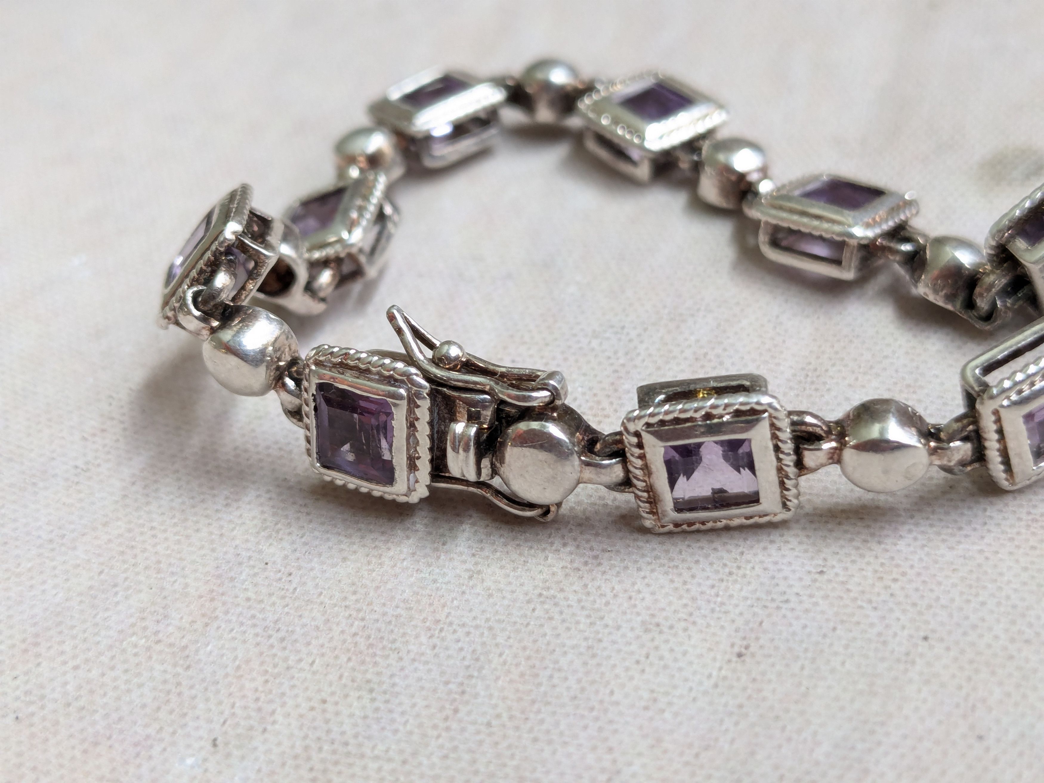 Sterling Silver Sterling Silver Tennis Bracelet Purple Amethyst Square 7.25 Size ONE SIZE - 6 Thumbnail