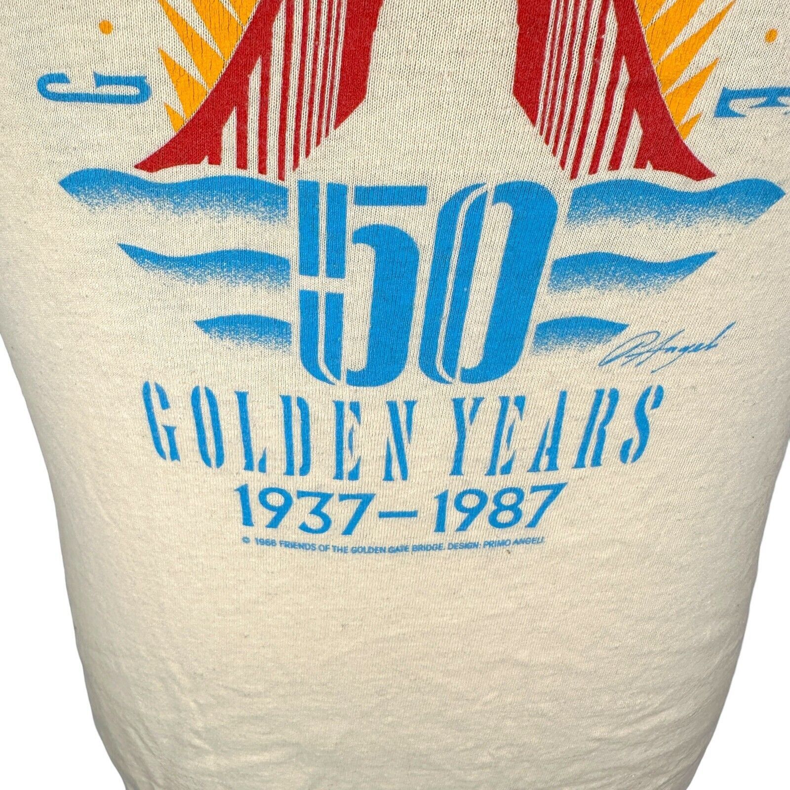 Hanes Vintage Golden Gate Bridge T-Shirt Mens Medium Ivory USA 80s Size US M / EU 48-50 / 2 - 3 Thumbnail