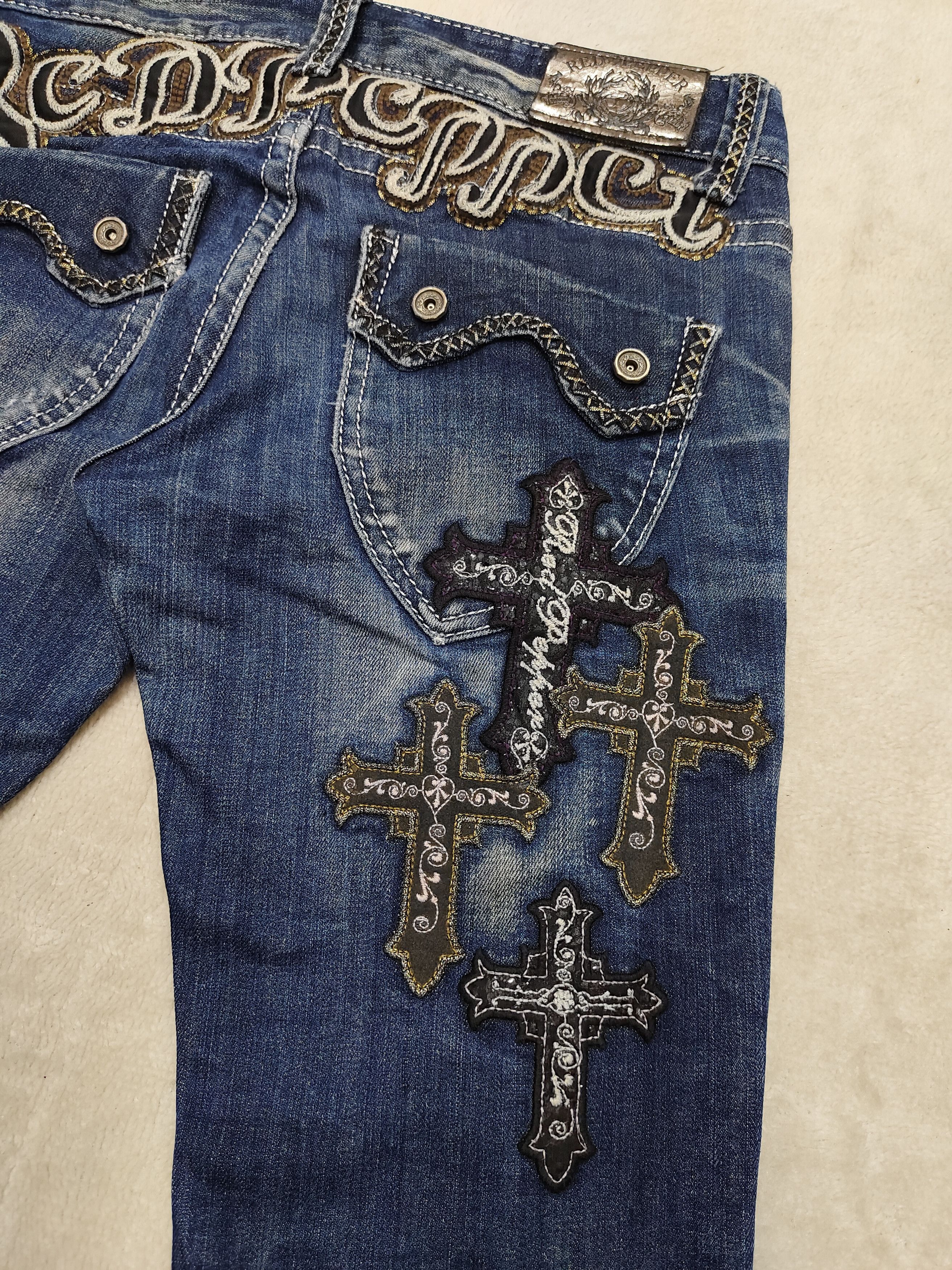 Japanese Brand SICK❤️‍🔥Redpepper 🇯🇵 Cross Embroidered Ripped Jeans Size 30" / US 8 / IT 44 - 3 Thumbnail