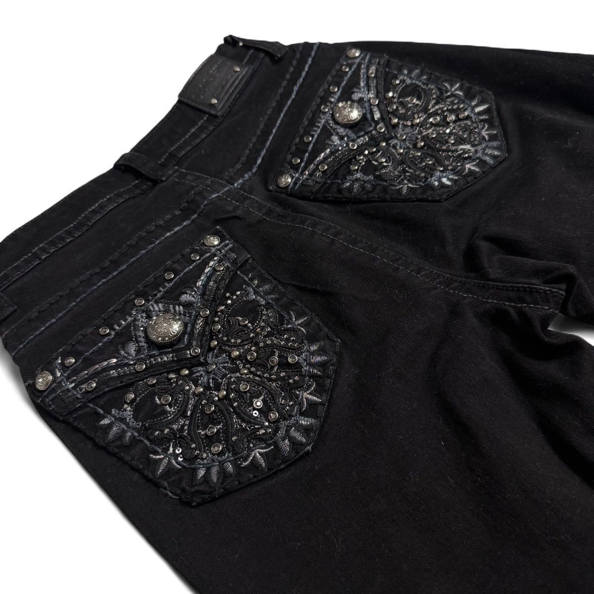 Other Western Grunge Black Mid Rise Bootcut Rhinestone Denim Jeans Size 25" / US 0 / IT 36 - 13 Thumbnail