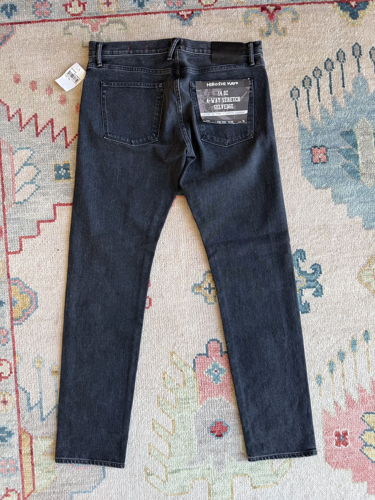 Hiroshi Kato 34x32 Pen Slim 14oz Black Selvedge Denim (Haroshi Kato) Size US 34 / EU 50 - 2 Thumbnail