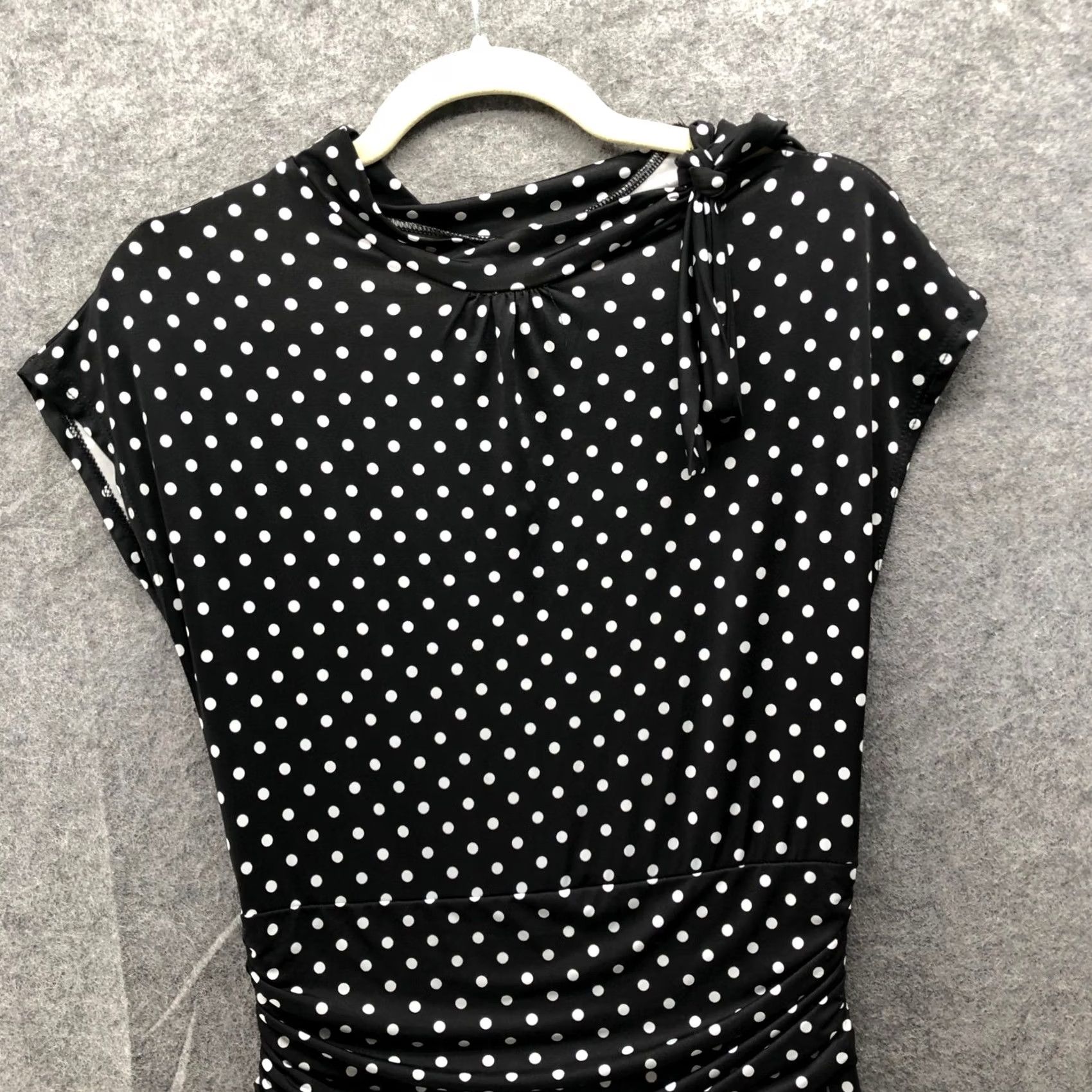 Vintage Folter Polka Dot Tie Neck Dress L Black Cap Sleeve Jersey Punk Dress Length Knee Length 90s? Size L / US 10 / IT 46 - 5 Thumbnail
