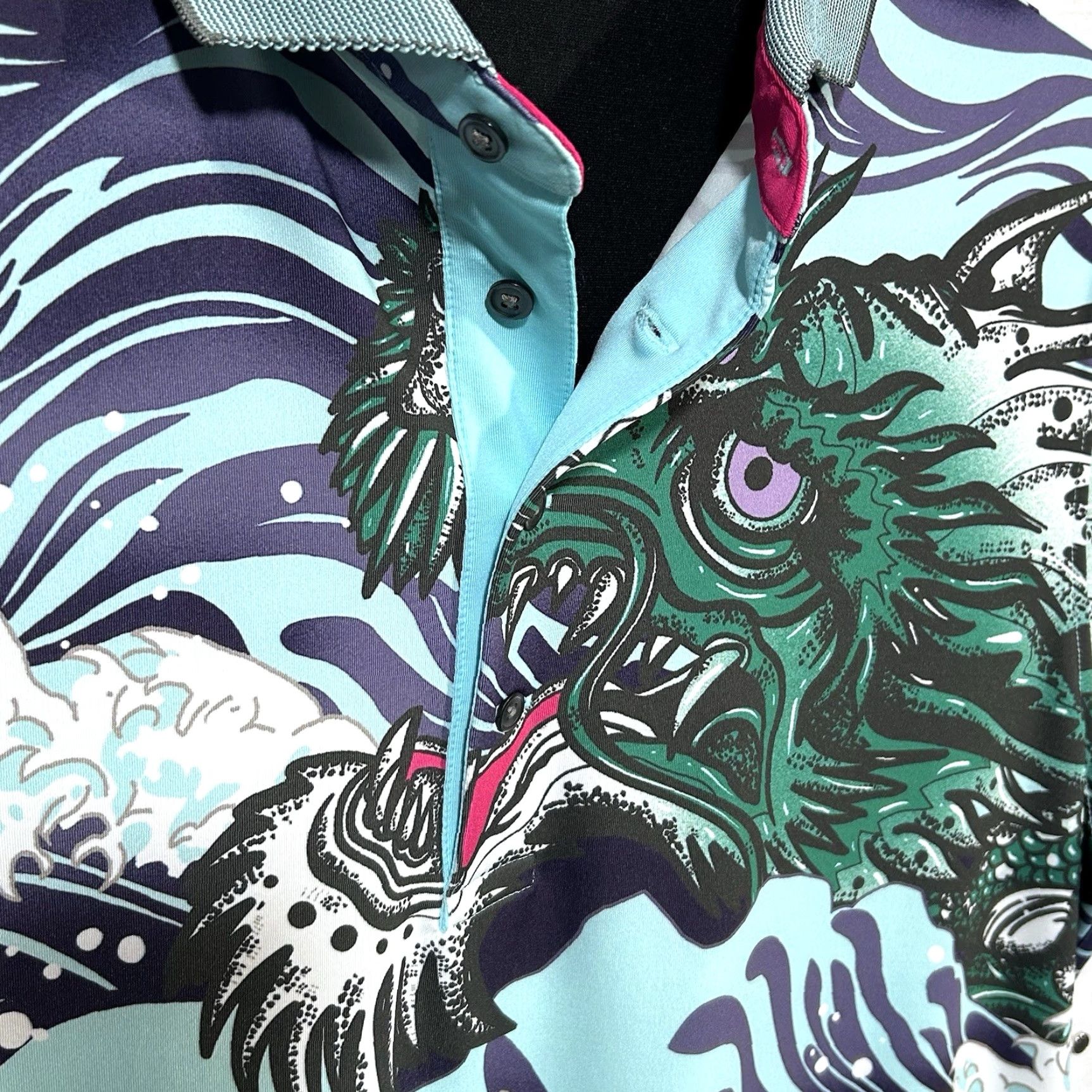Greyson Mythical Sea Polo Shirt Mens L Blue-Multi Graphic Print