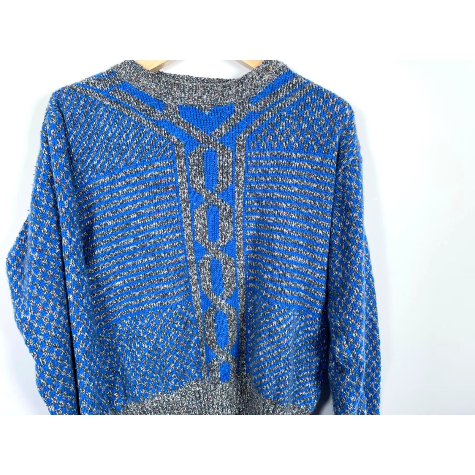 Vintage VINTAGE Horseradish Geometric Crew Neck Sweater Mens Large 80s Blue Gray Acrylic Knit Dad Pullover Knitwear (Regular Fit) Size US L / EU 52-54 / 3 - 4 Thumbnail