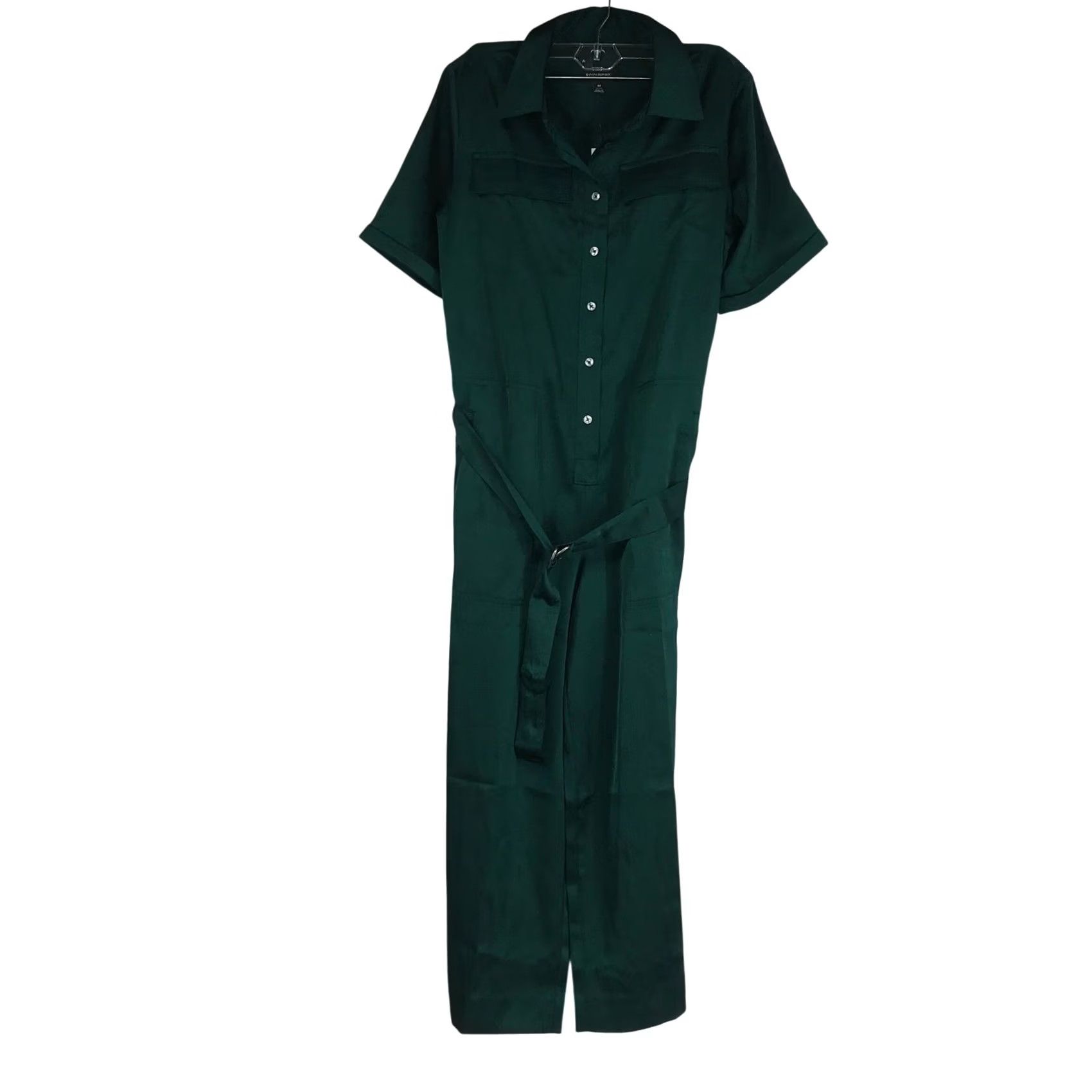Banana Republic VINTAGE Banana Republic Emerald Green Satin Utility Jumpsuit Wide-Leg Petite M Shirt? Size 32" / US 10 / IT 46 - 2 Thumbnail