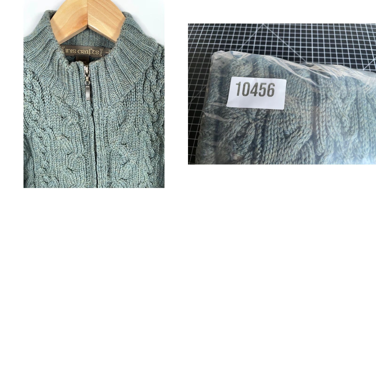 Vintage Inis Crafts Merino Wool Full Zip Sweater Women's Large Green Cable Knit Ireland Size L / US 10 / IT 46 - 9 Thumbnail