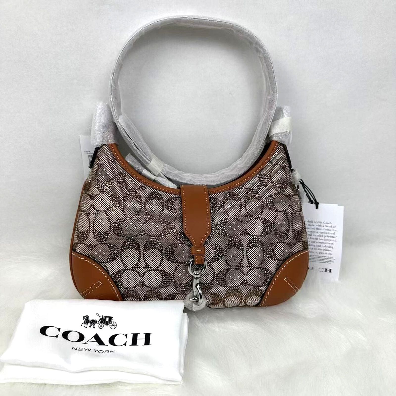 Coach Hamptons Hobo Bag Crystal Signature Jacquard Gift Box in Brown, Women's