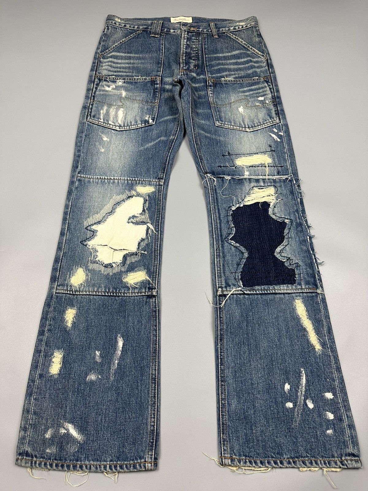 If Six Was Nine × Le Grande Bleu (L.G.B.) Distressed Bonds & Peace Boro Sashiko Flared Denim Size US 31 - 3 Thumbnail