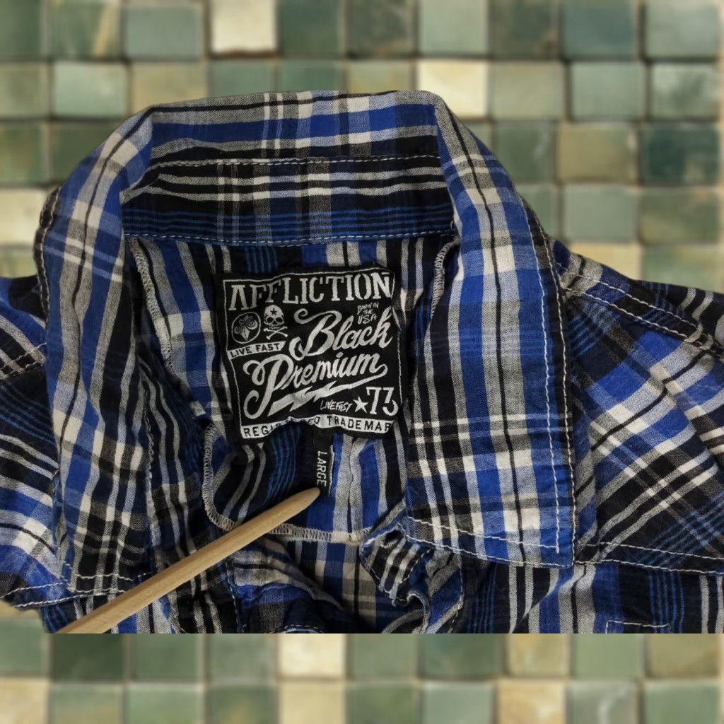 Affliction VINTAGE? Affliction Shirt Button-Up Men L Blue Embroidered Premium Black White Long Sleeve Size US L / EU 52-54 / 3 - 1 Thumbnail