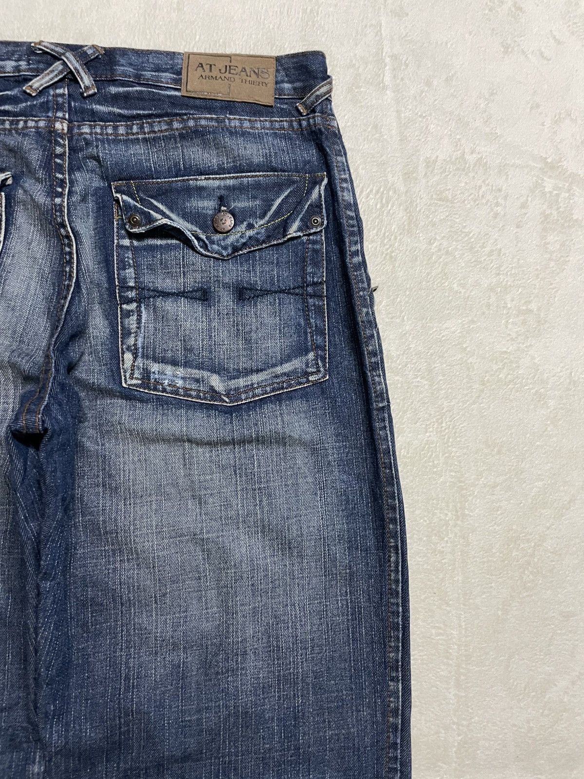 Japanese Brand Vintage AT Jeans Distress Faded Denim Jeans Size US 33 - 13 Thumbnail
