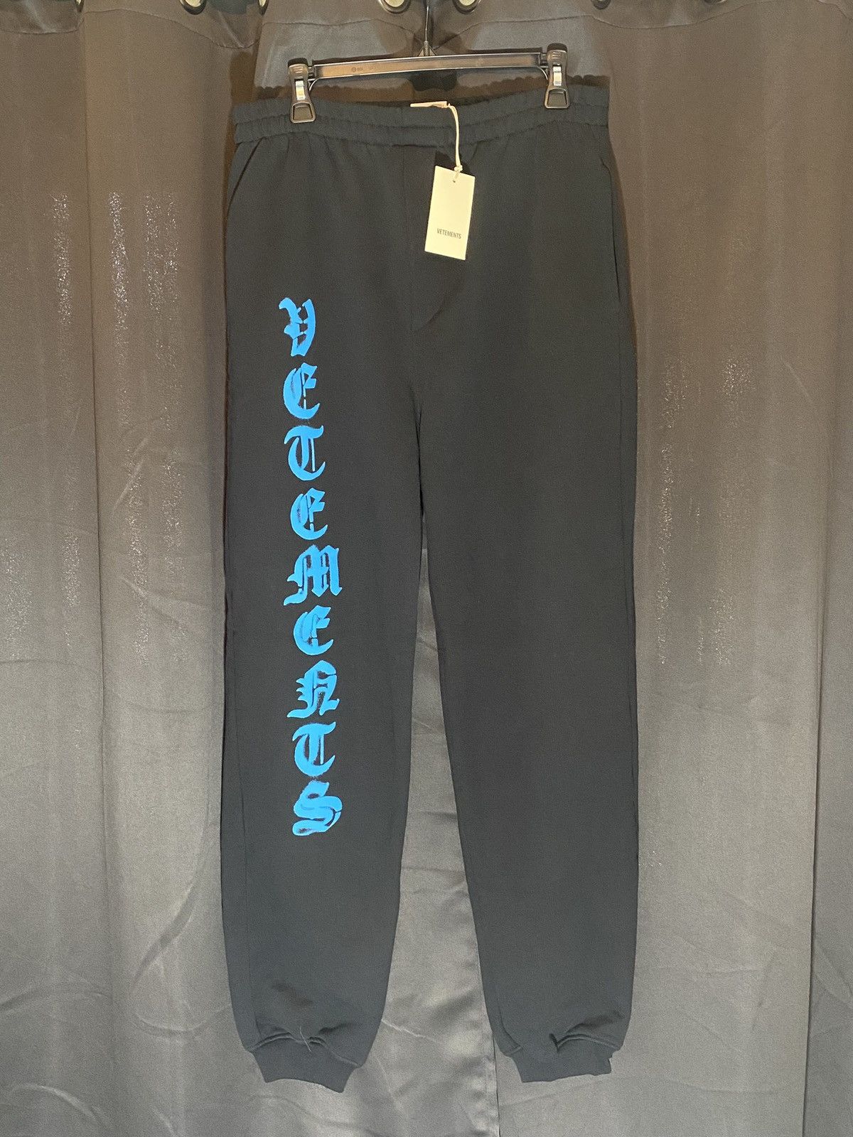 image of Vetements “Limited Edition” Anarchy Logo Sweatpants in Black/Blue, Men's (Size 33)