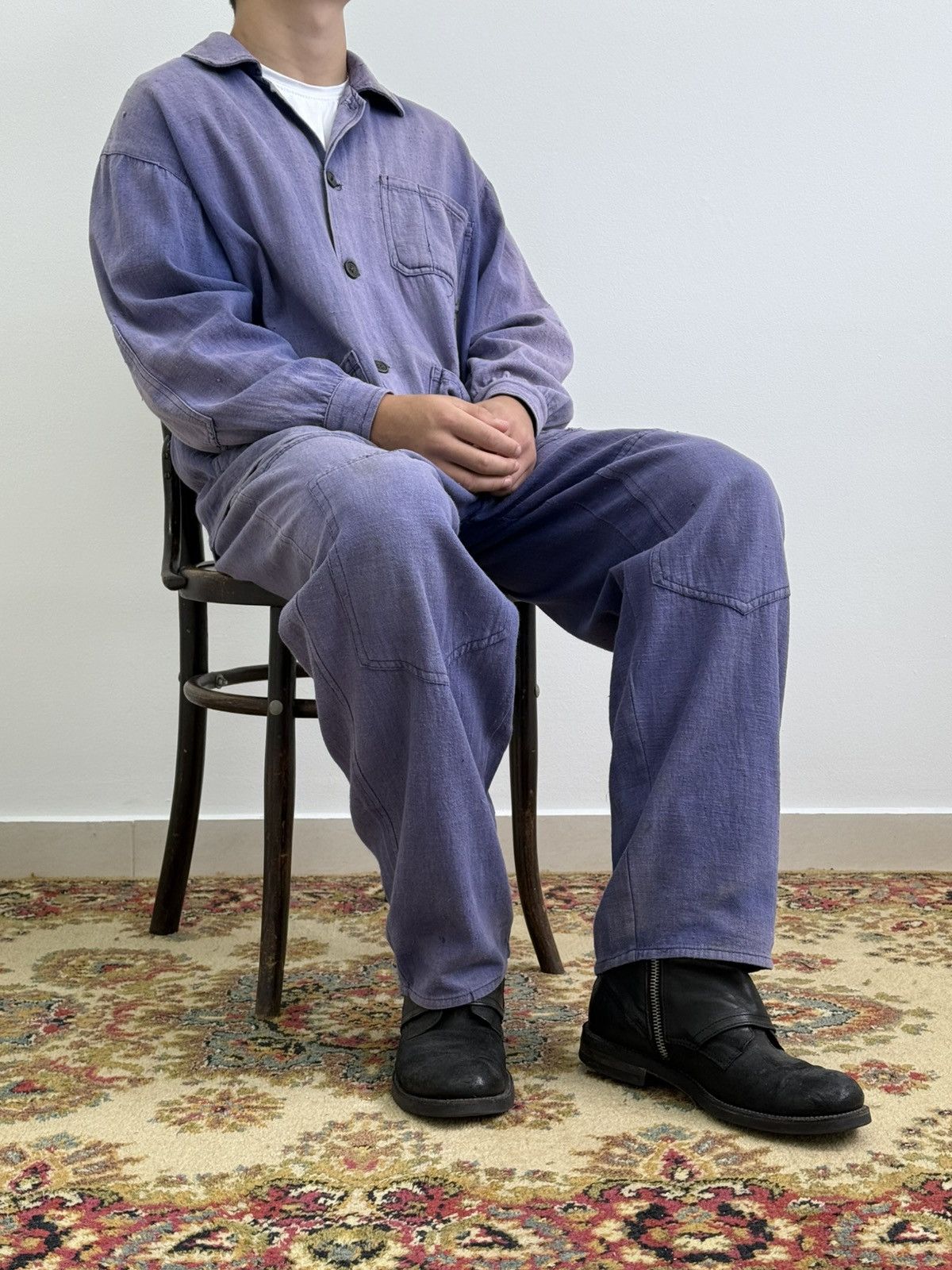 Le Laboureur Vintage 50s French Faded Trashed Chore Work Suit Size US L / EU 52-54 / 3 - 2 Thumbnail