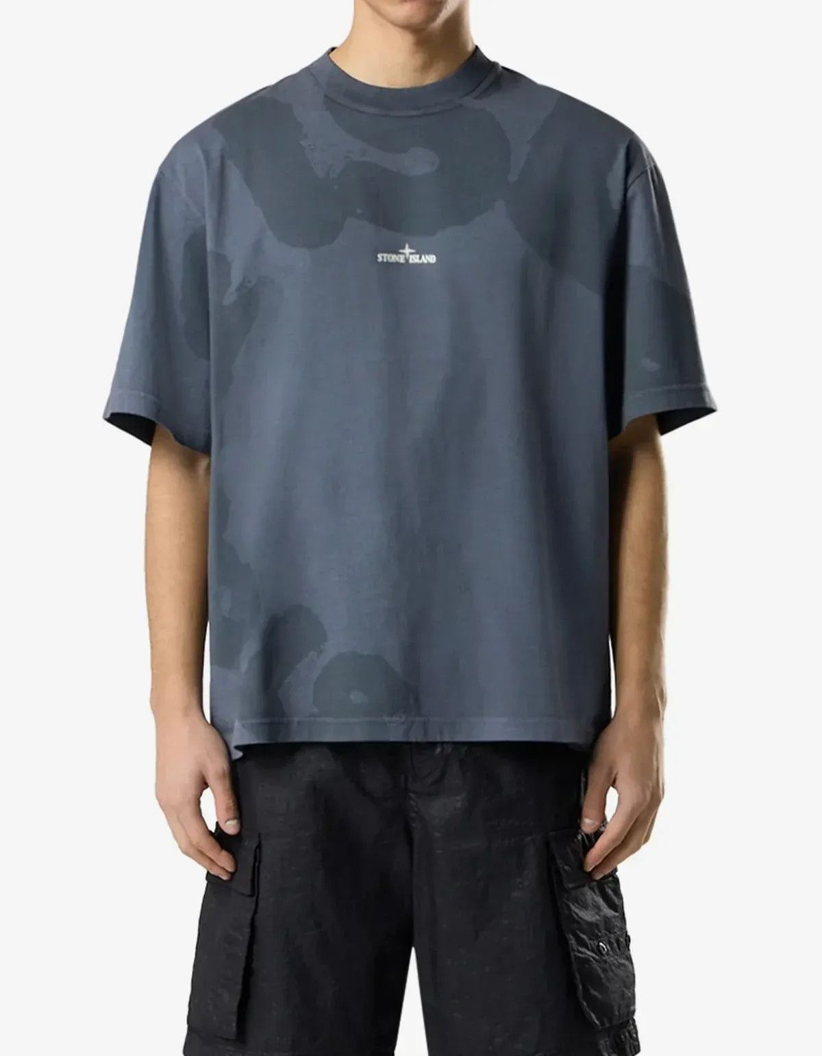 Stone Island Stone Island Blue Grey ‘Whirlwind Type’ Print T-Shirt Size US L / EU 52-54 / 3 - 3 Thumbnail
