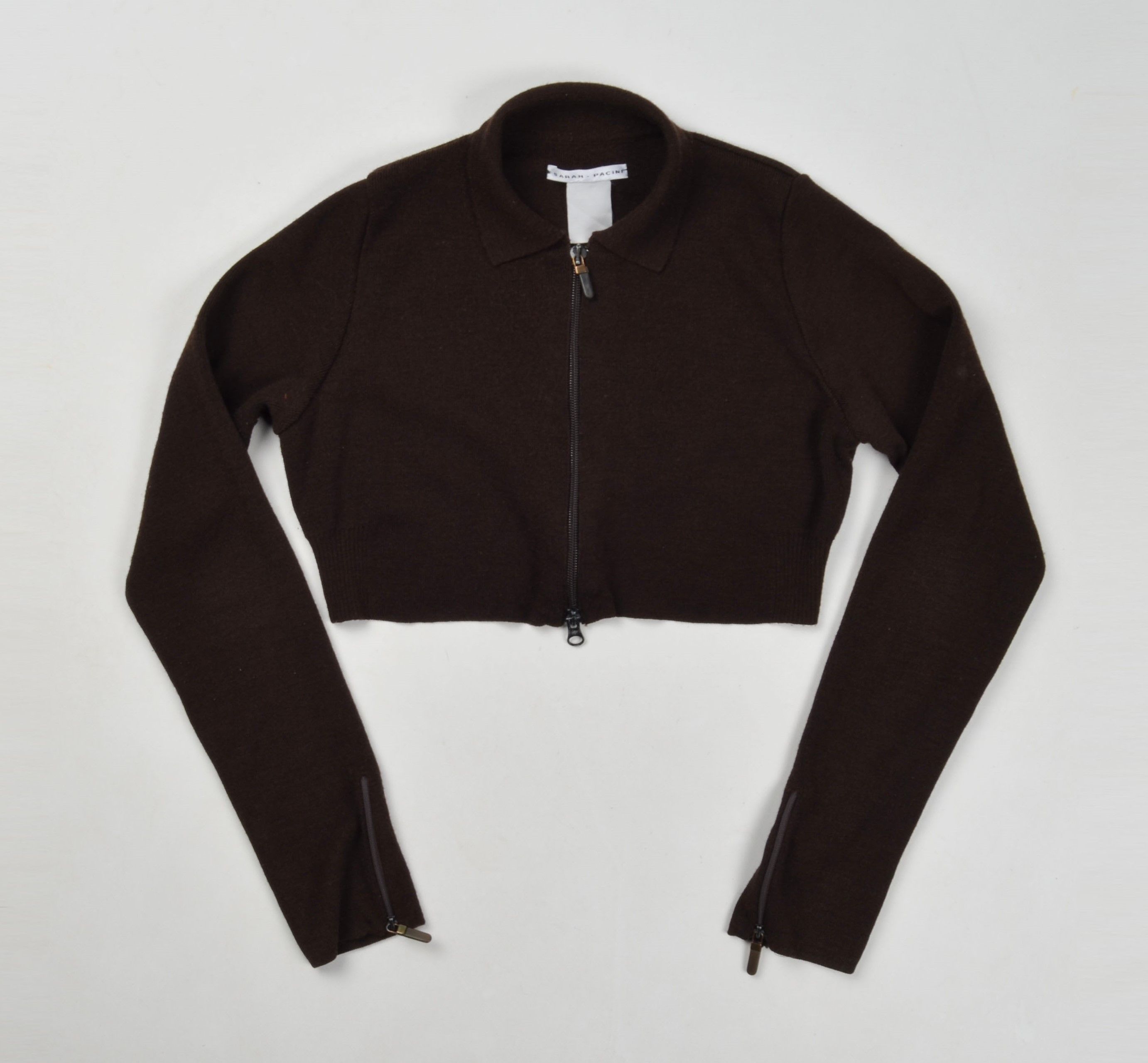 Designer × Sarah Pacini × Vintage Vintage Sarah Pacini Y2K Cropped Wool Blend Zip Jumper Size S / US 4 / IT 40 - 4 Thumbnail