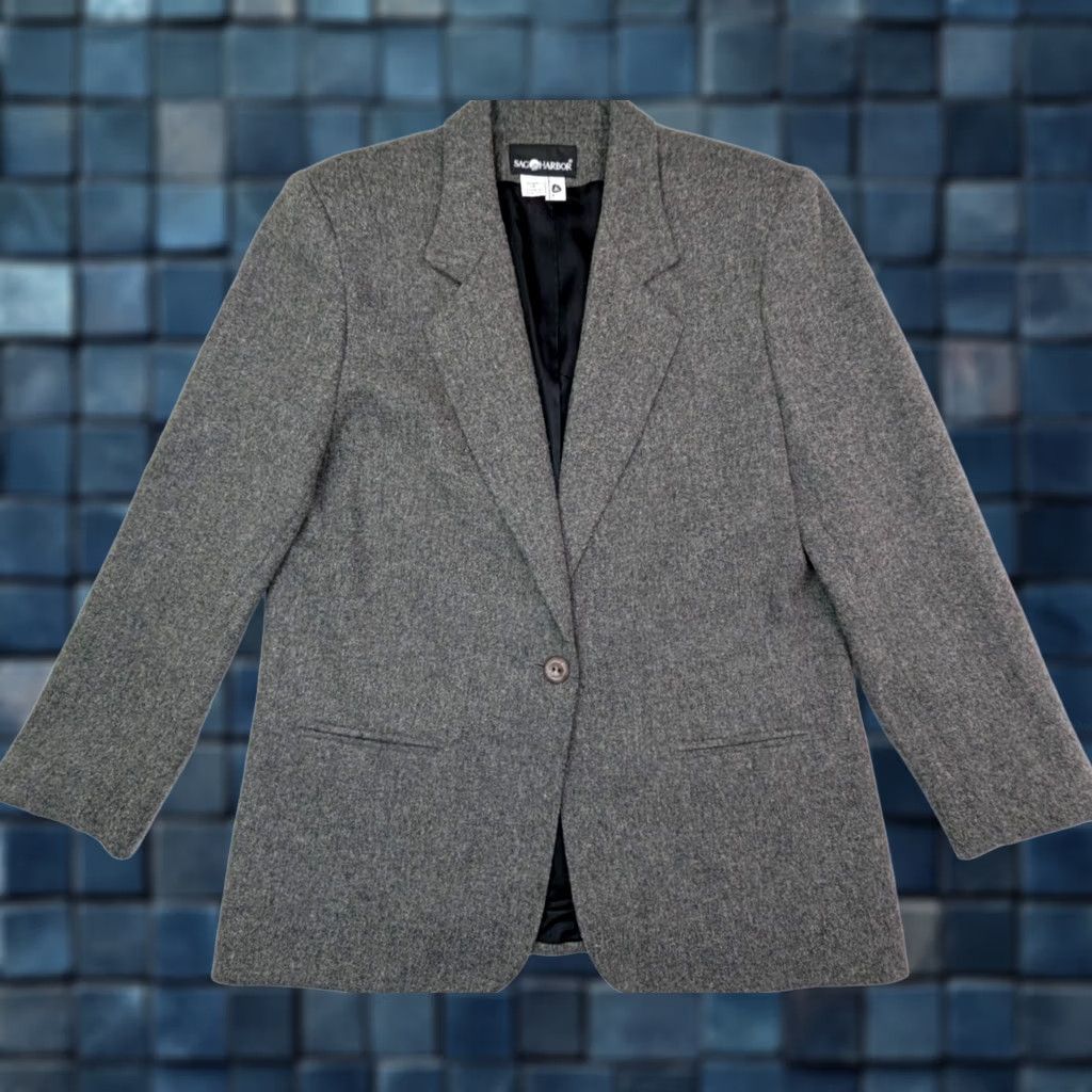 Vintage Sag Harbor Wool Blend Tweed Coat Women 14 Mid-Length Button Closure Black Gray 90s Classic Sports Vintage Womens Size XL / US 12-14 / IT 48-50 - 1 Thumbnail