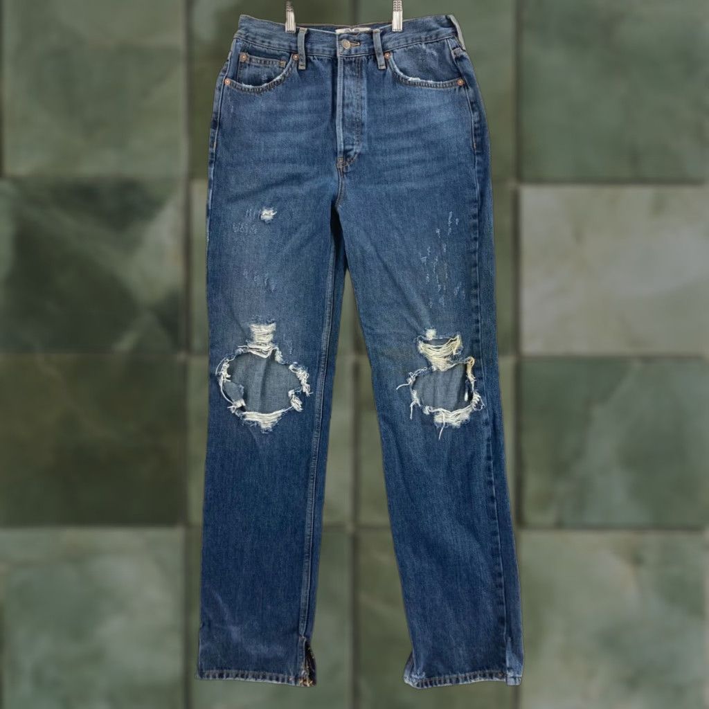 Vintage We The Free Blue Distressed Ripped Knee Women's Straight Leg Jeans Size 28 Size 28" / US 6 / IT 42 - 1 Thumbnail