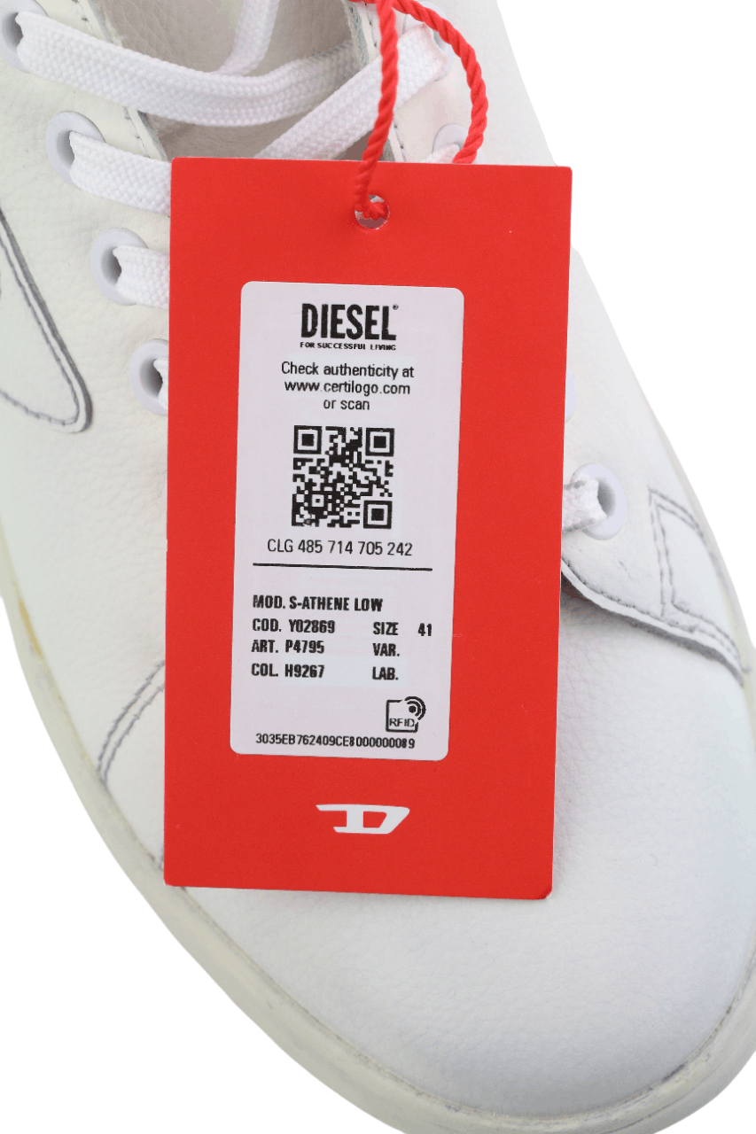 Diesel S-ATHENE LOW EU41 White Leather Lace Light Logo 40557 Size US 8.5 / EU 41-42 - 12 Thumbnail