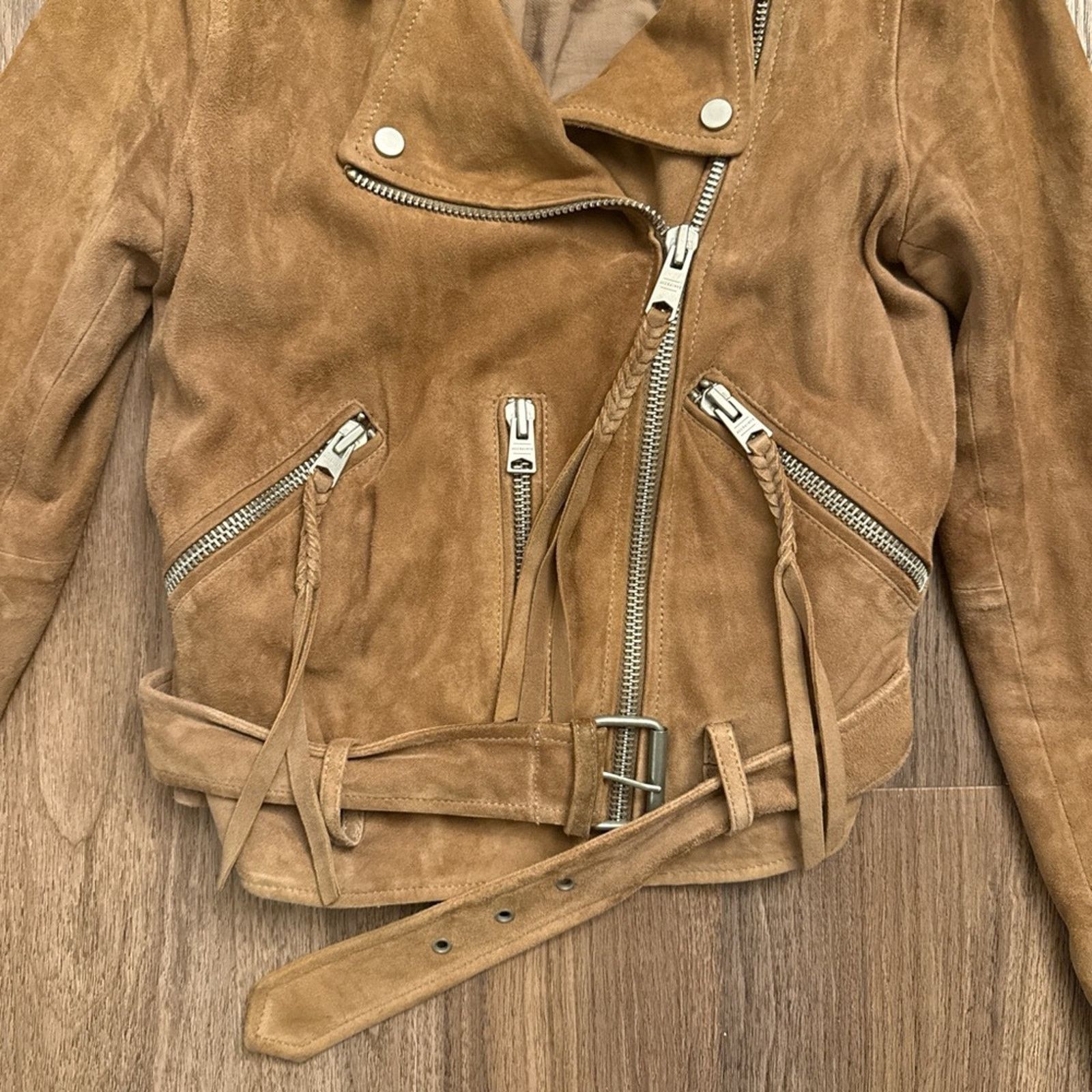 Allsaints All Saints Brown Suede Leather motorcycle Jacket size 2 Size XS / US 0-2 / IT 36-38 - 2 Thumbnail