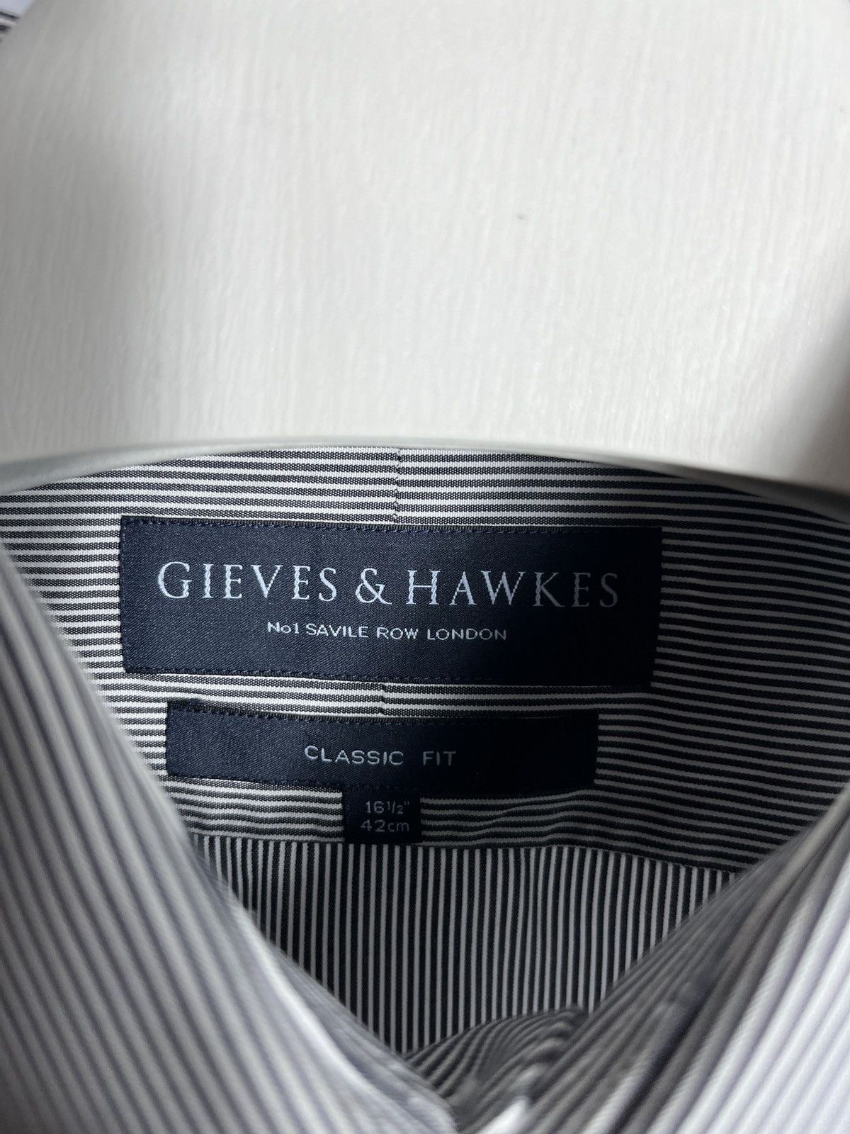 Gieves & Hawkes Gieves & Hawkes Shirt Mens Collar Striped Gray Double Cuff Size US XL / EU 56 / 4 - 7 Thumbnail